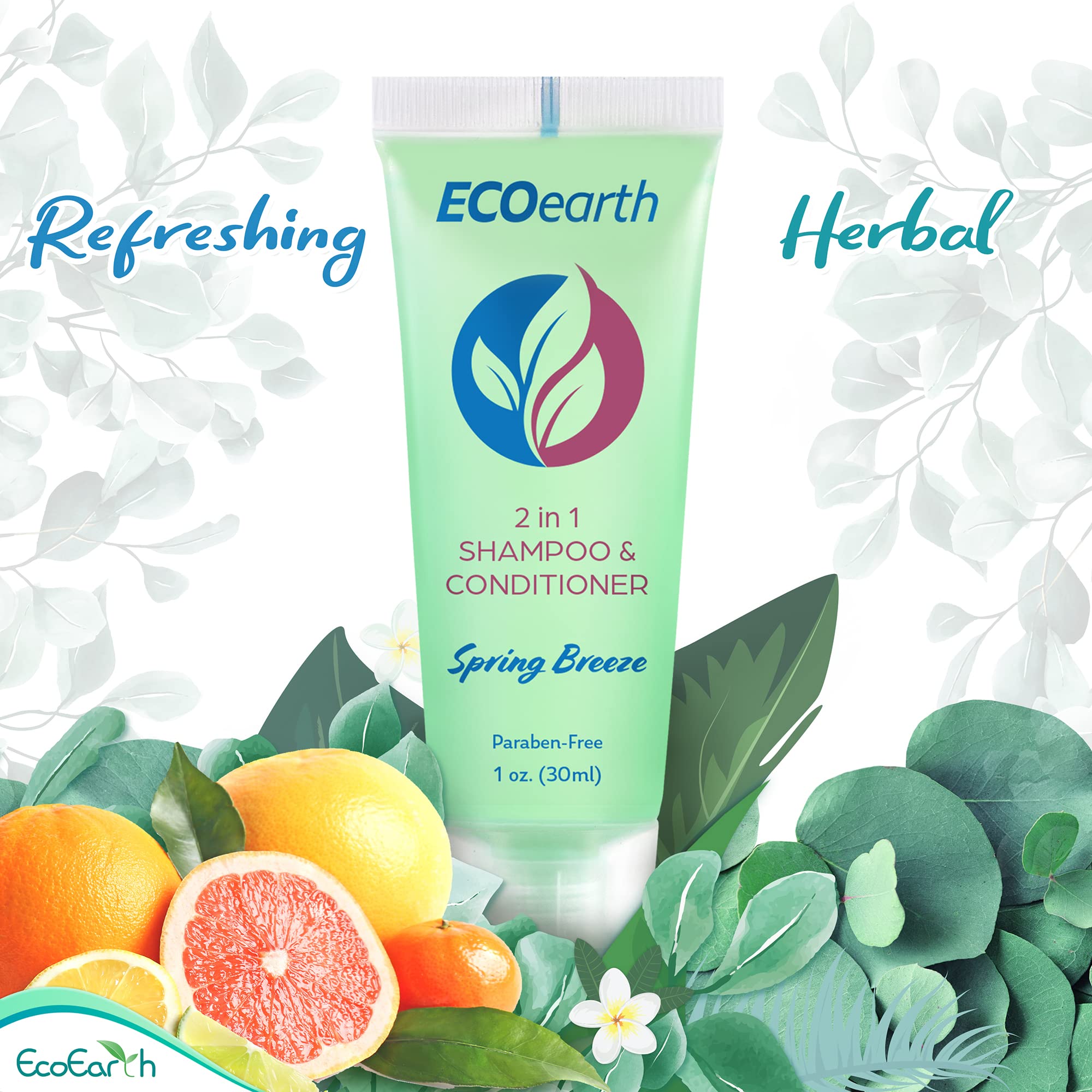 EcoEarth Travel Size 2-in-1 Shampoo & Conditioner (1 fl oz, 100 Pack) - Spring Breeze Scent | Bulk Hotel Toiletries for Guests | Moisturizing & Refreshing Hair Care | Perfect for Hotels, Airbnbs, Gyms, and Travel Amenities