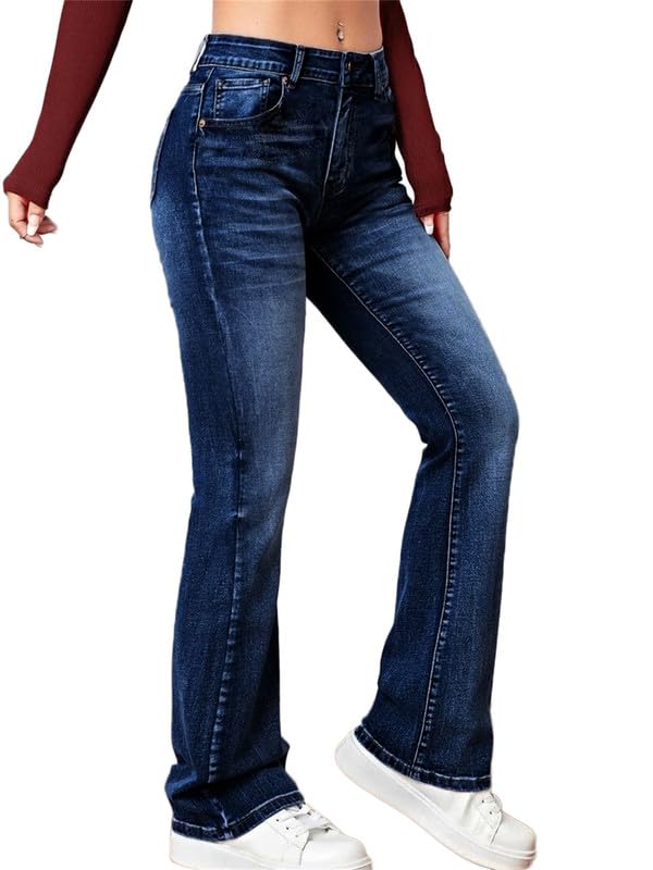 Andongnywell Women's High Rise Stretch Flare Jeans - Slimming Wide Leg Bell Bottom Denim Pants for Casual & Retro Style | Perfect for Daily Wear, Office, Dating & Night Out