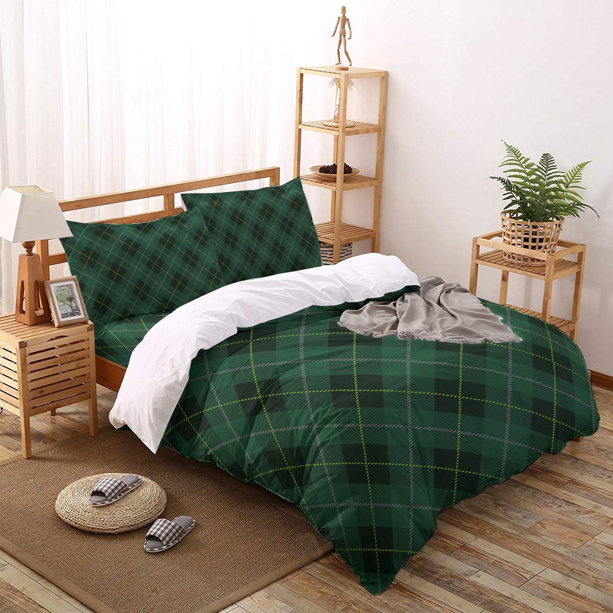 Libaoge 4-Piece Twin Duvet Cover Set - Ultra Soft Christmas Green Buffalo Plaid Comforter Cover with 1 Duvet Cover, 1 Flat Sheet & 2 Pillowcases - Cozy Bedding for Kids & Adults - Perfect for Holiday Decor & Winter Warmth