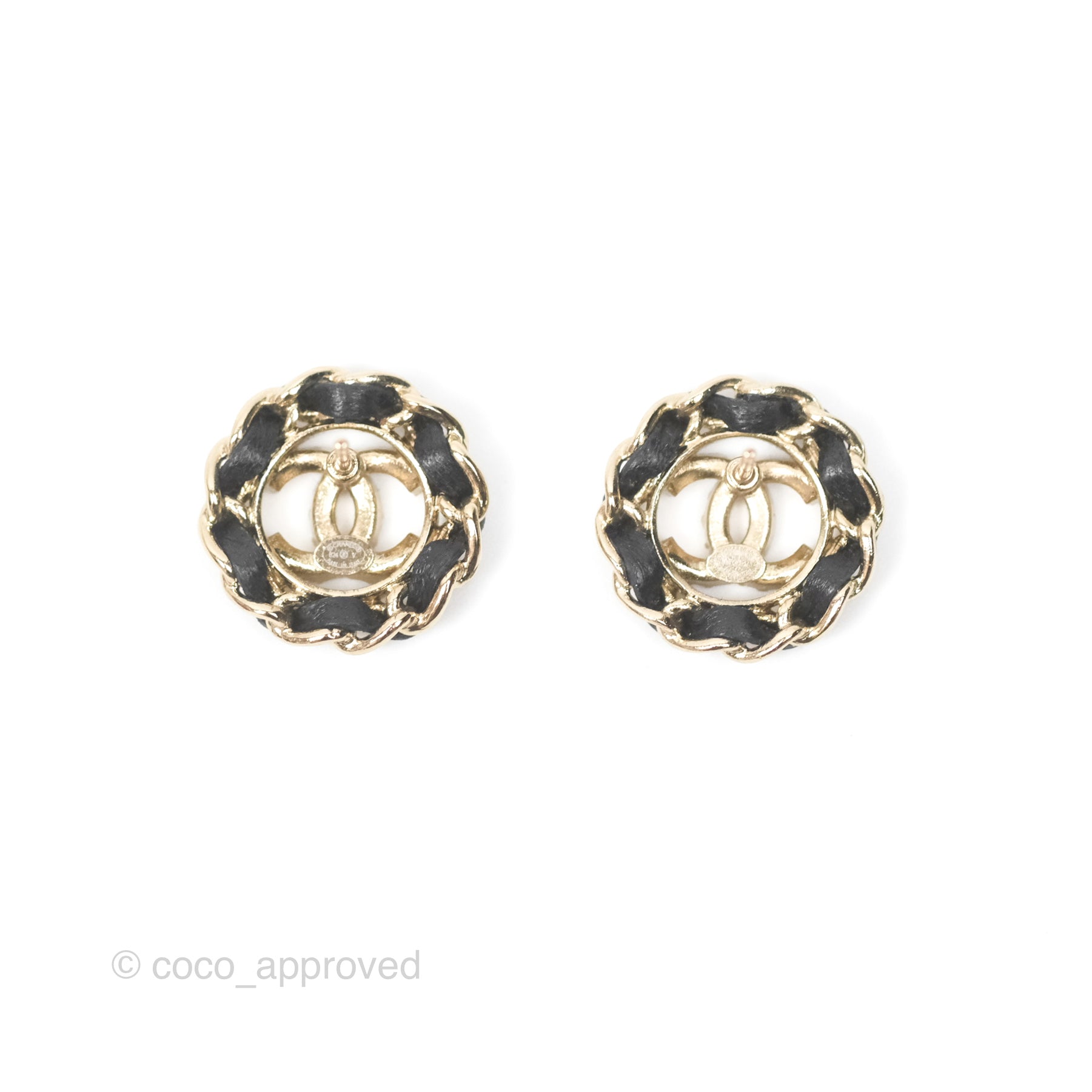 Chanel CC Crystal Woven Chain Black Round Earrings Gold Tone 24V - Luxury Fashion Jewelry for Women, Perfect for Parties, Weddings & Special Occasions