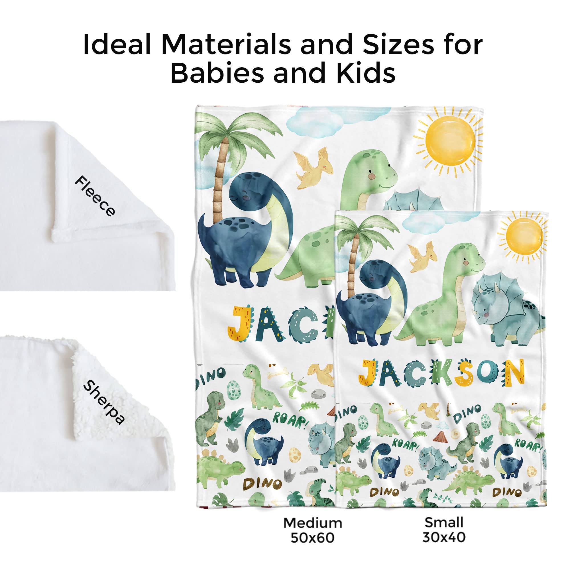 Custom Baby Blankets for Boys with Name - Personalized Soft Plush Fleece Baby Gift (Dinosaur 235) | Newborn Nursery Essential & Birthday Present