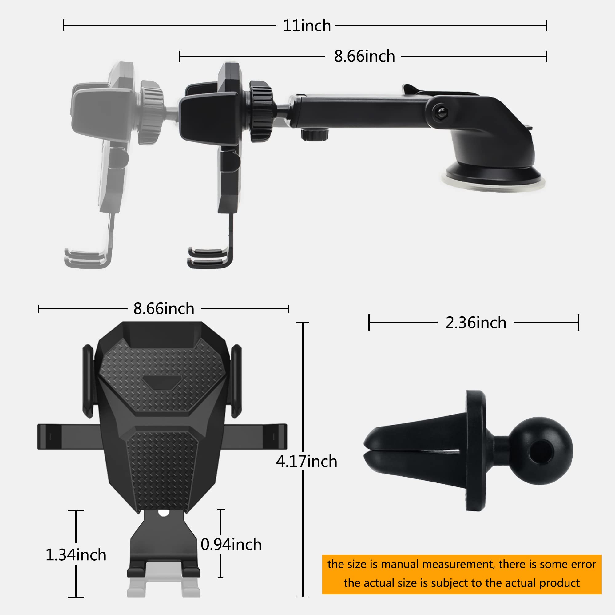 Universal Car Phone Holder Mount - Compatible with All Smartphones, Strong Suction Cup & Sticky Gel Pad for Windshield/Dashboard/Window - Perfect for Hands-Free Navigation, Road Trips & Daily Commuting