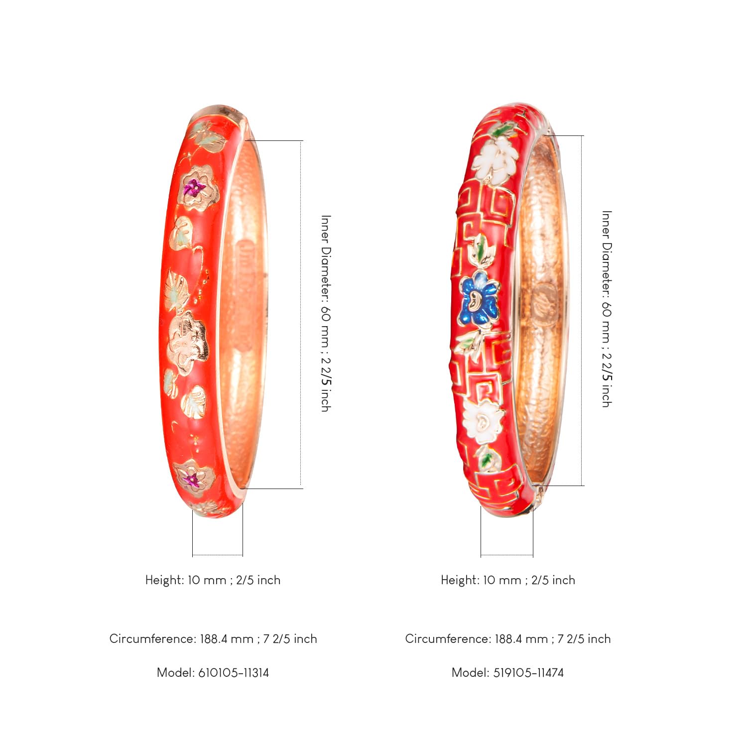 Vintage Cloisonne Enamel Flower Bracelet for Women - Gold Plated Cuff Bangle with Gift Box | Elegant Boho Jewelry for Parties, Weddings & Special Occasions