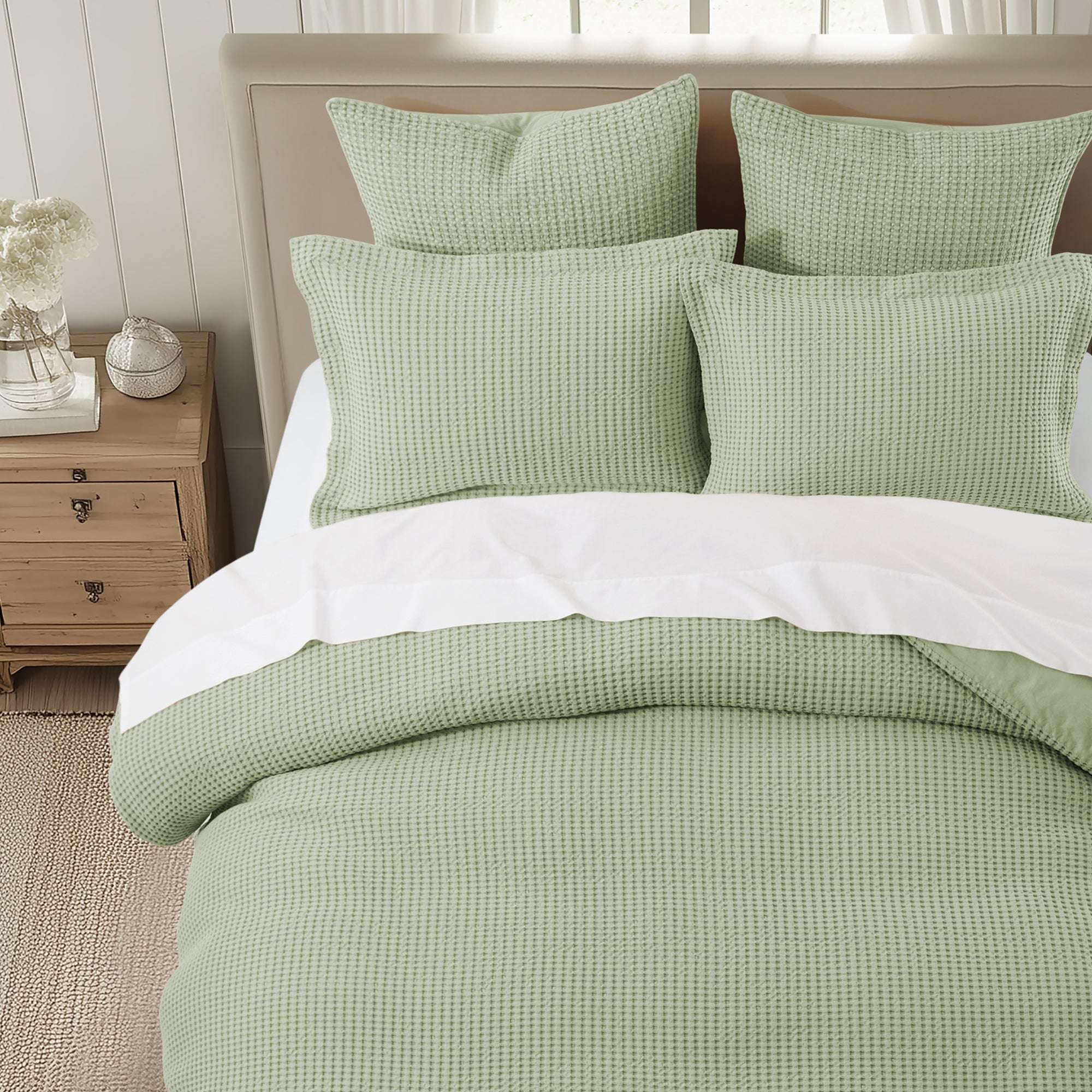 Mills Waffle Duvet Cover Set - Soft Textured Bedding for Cozy Comfort - Perfect for Master Bedroom, Guest Room & Dorm Decor