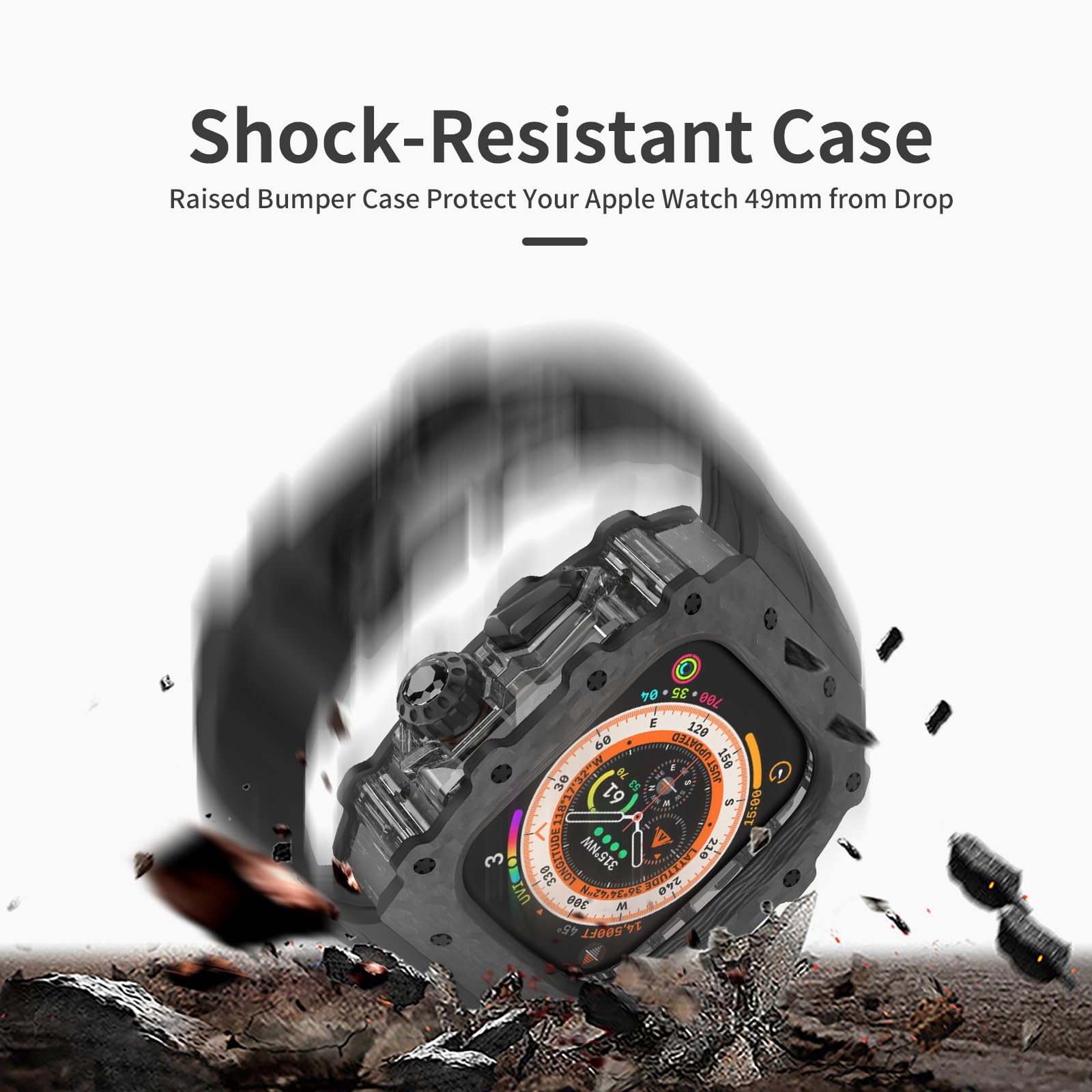 Premium Carbon Fiber Case & Fluorine Rubber Band for Apple Watch Ultra 2 (49mm) - Luxury Protective Cover & Replacement Strap for Men - Perfect for Workouts, Outdoor Adventures & Everyday Wear