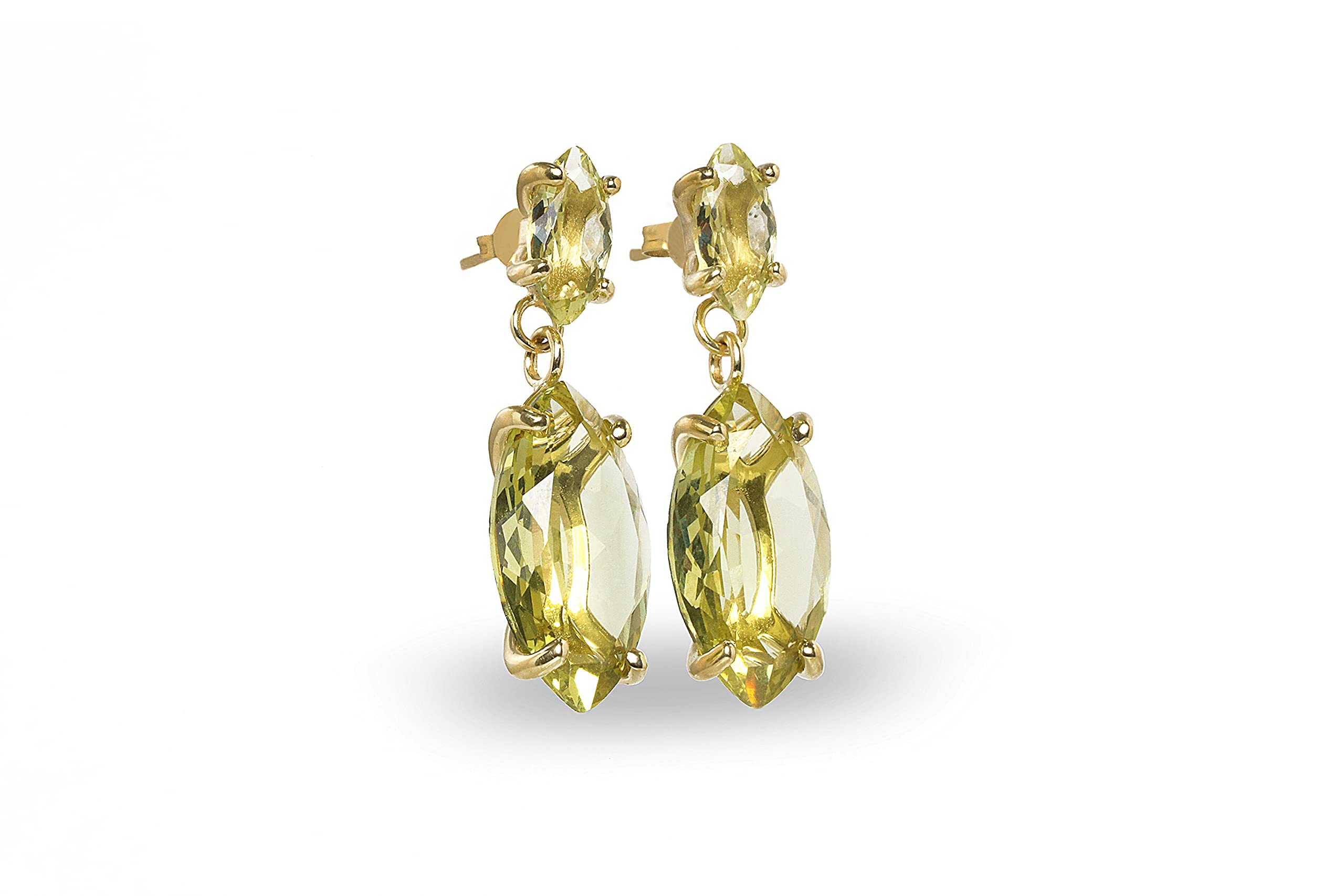 Bright Lemon Quartz 14k Gold Stud Marquise Earrings - Natural Gemstone Statement Jewelry for Women - Perfect for Weddings, Parties, Anniversaries & Birthdays - Customizable Gift for Her - Everyday Elegance & Special Occasions
