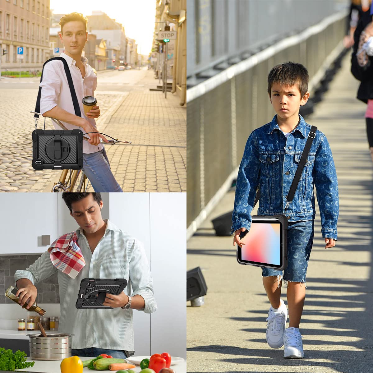 **Apple iPad 10th Gen Case 10.9 inch (2022) - 360° Rotating Kickstand with Pencil Holder, Hand/Shoulder Strap, Shockproof Rugged Cover - Perfect for Work, Travel & Outdoor Use - Black**