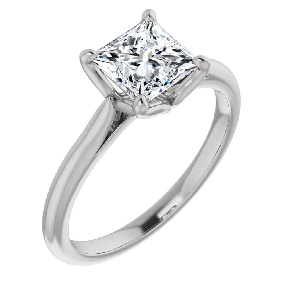 10K Solid White Gold Handmade Princess Cut Moissanite Engagement Ring Set - 2.0 CT Solitaire Wedding Band for Women, Bridal Jewelry Gift for Her - Perfect for Proposals, Anniversaries & Special Occasions