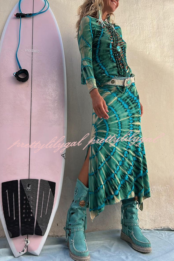 Giulia Tie Dye Print High Rise Stretch Slit Skirt | Women's Fashion Summer Skirt for Beach, Party & Casual Wear