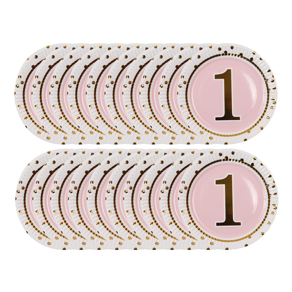Geeklife Pink Gold 1 Paper Party Plates - 20 Count Disposable 9 Inch Decorative Tableware for Birthday, Baby Shower & Wedding Celebrations