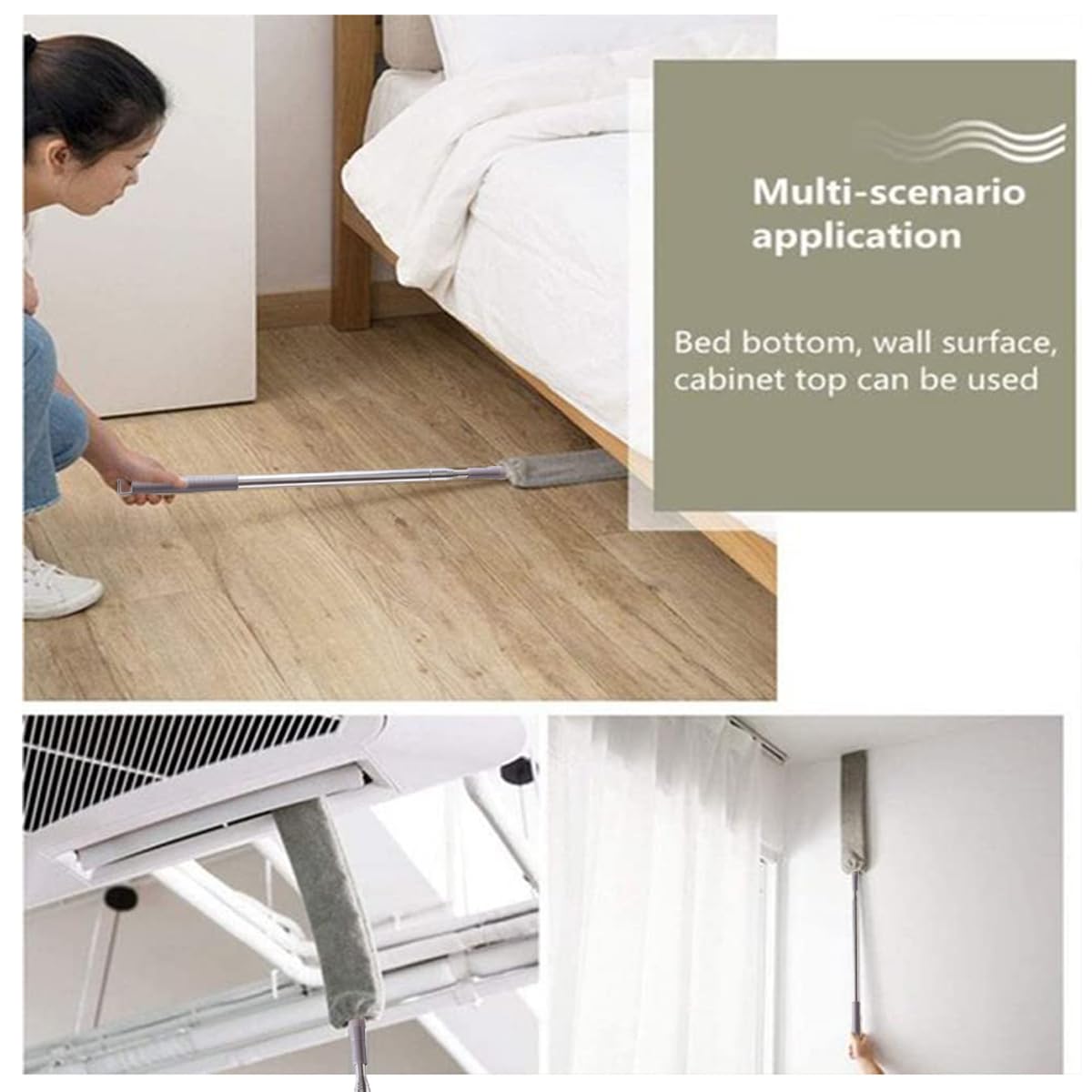 Retractable Gap Dust Cleaner - Microfiber Duster for Fridge, Appliances & Home Cleaning (55.2in, Grey) - Perfect for Kitchen, Bedroom & Tight Spaces