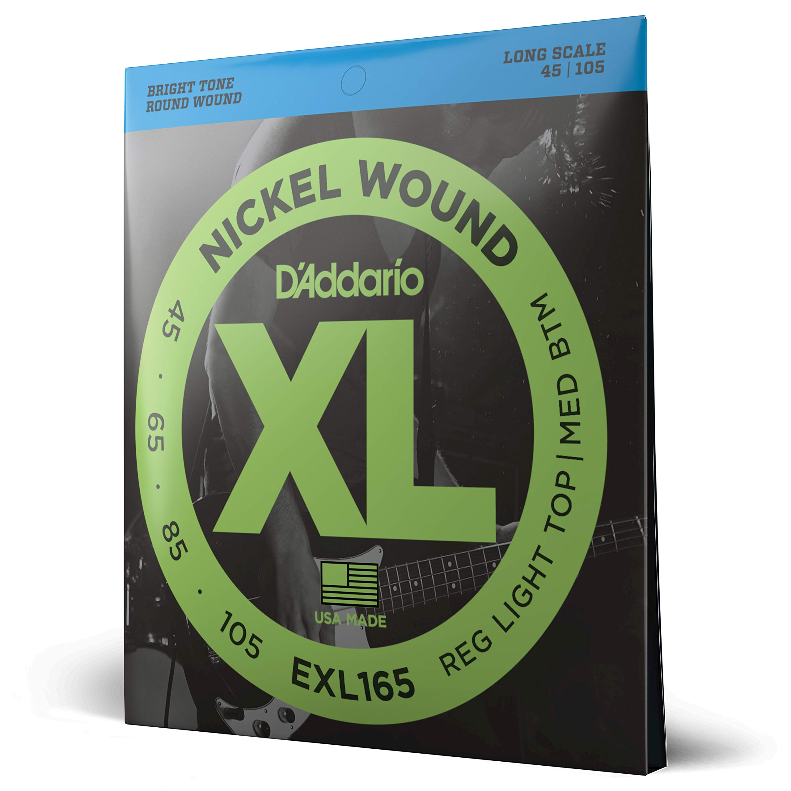 D'Addario EXL165 XL Nickel Bass Guitar Strings - 45-105 Regular Light Top/Medium Bottom, Long Scale - Premium 4-String Bass Strings for Perfect Intonation & Durability - Ideal for Live Performances, Studio Recording & Practice Sessions