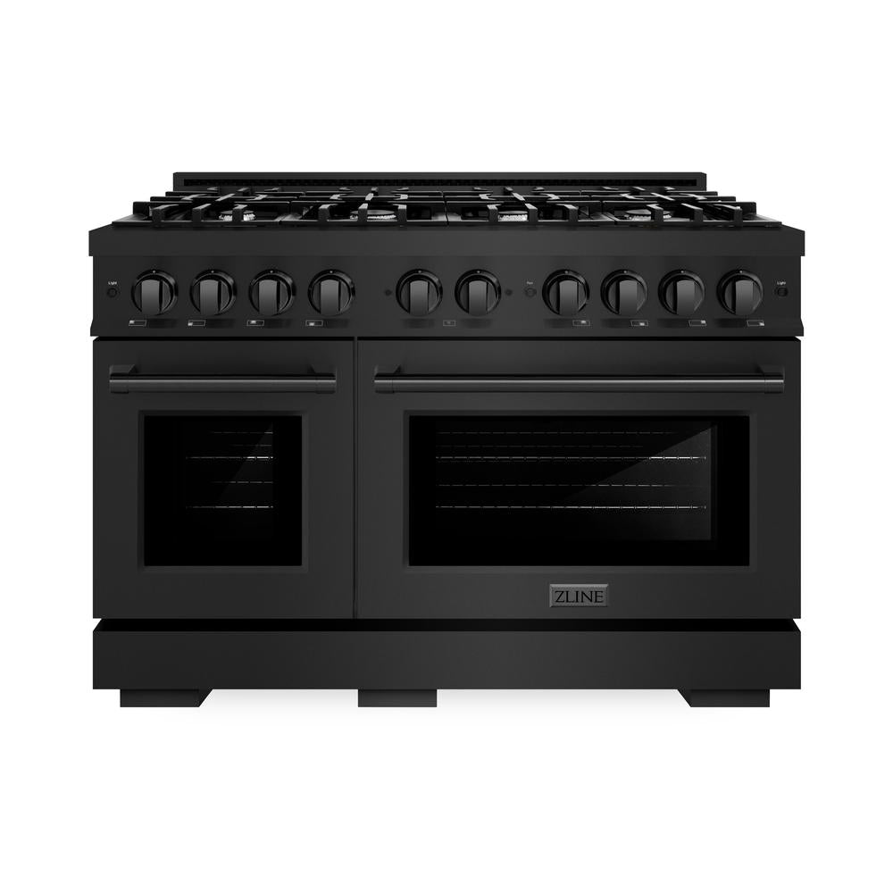 ZLINE 48-Inch 6.7 cu.ft Double Oven Gas Range with 8-Burner Cooktop in Black Stainless Steel (HGRB 48) - Professional Kitchen Appliance for Home Chefs & Large Family Cooking