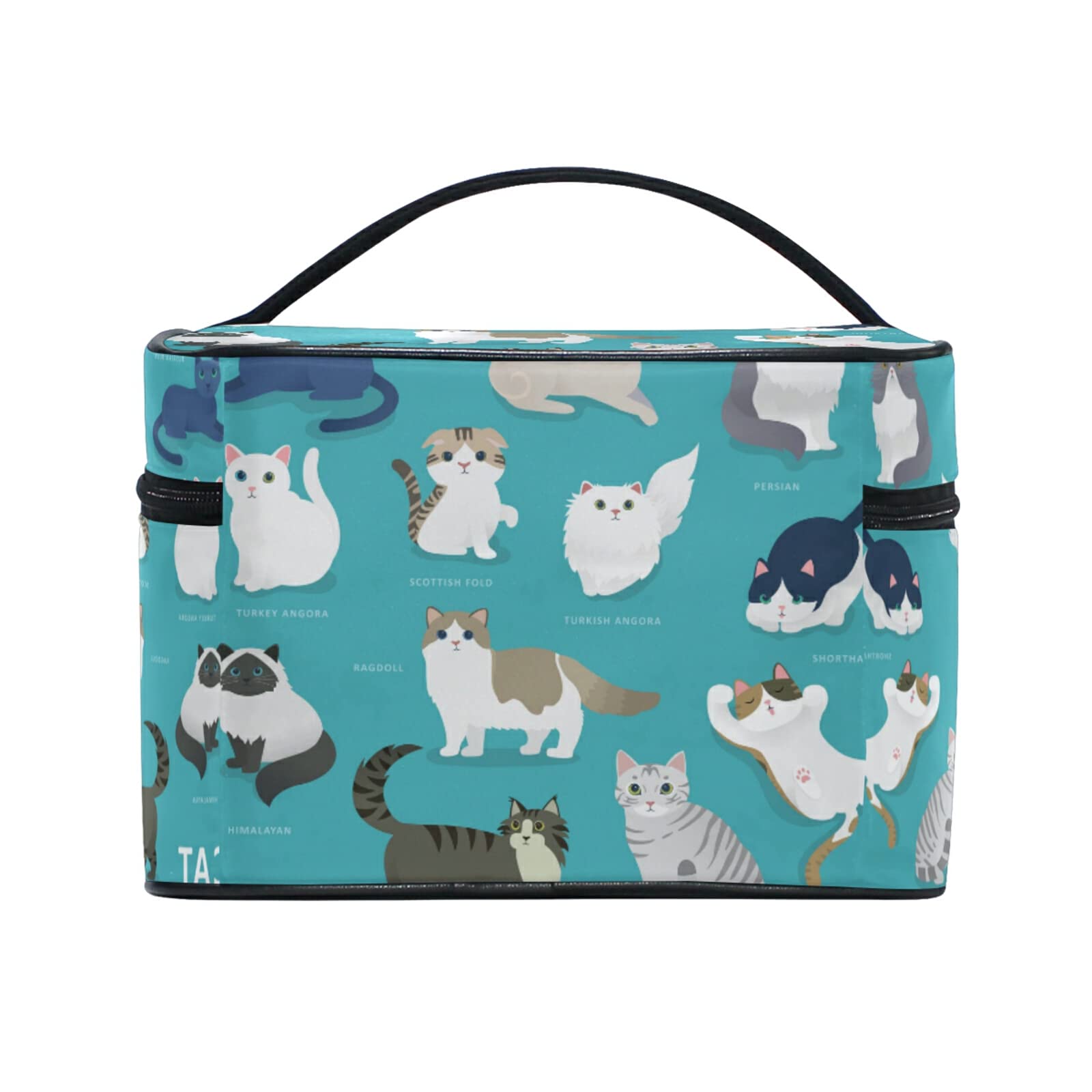 Cute Animal Print Cosmetic Bag - Cat & Rabbit Design Makeup Pouch with Zipper for Women & Girls | Travel Toiletry Organizer for Cosmetics, Brushes, and Accessories