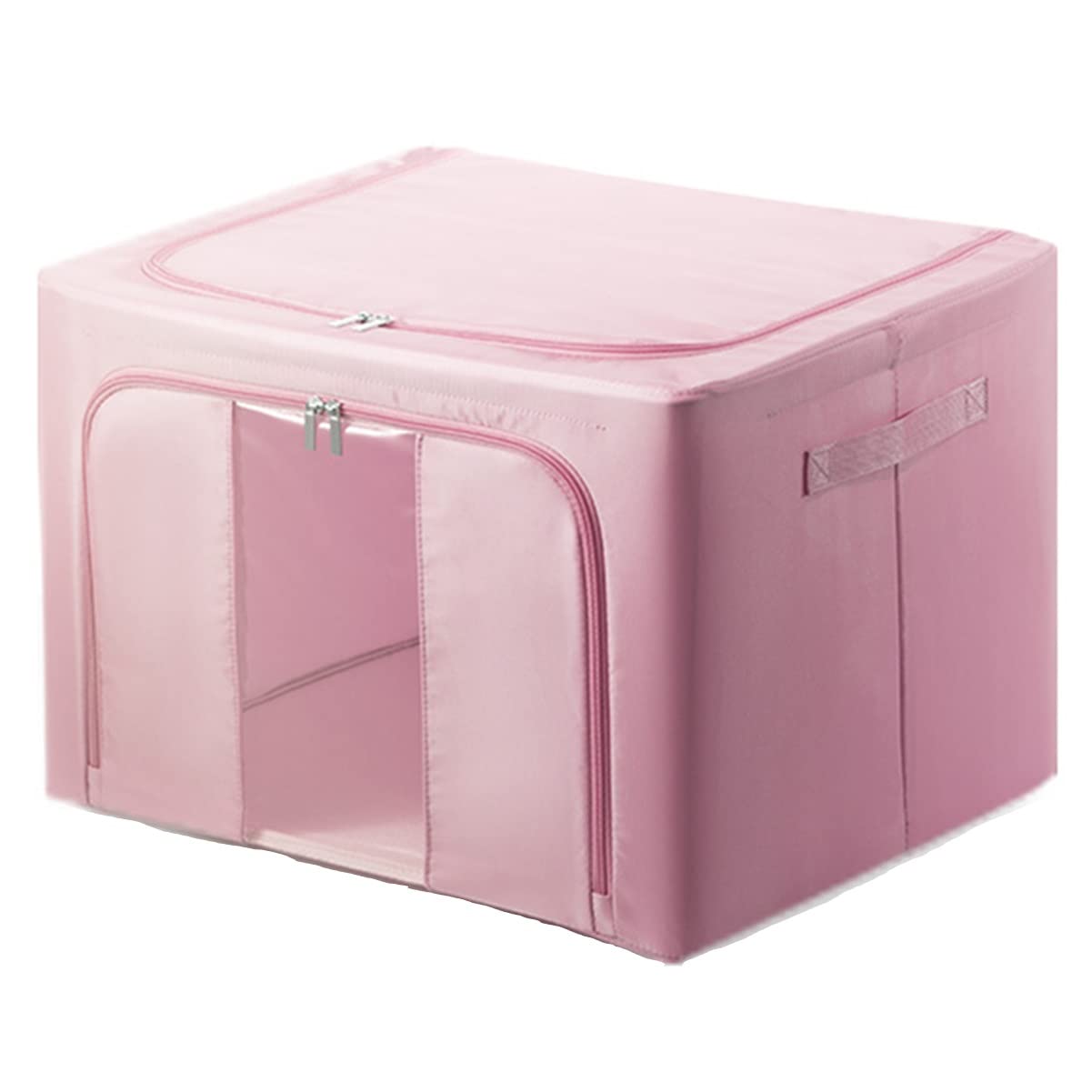Foldable Storage Box with Zipper Lid & Handles - Silk Fabric Collapsible Clothing Organizer for Clothes, Quilts & Toys | 66L Pink Storage Bin | Perfect for Closet, Nursery & Travel Organization