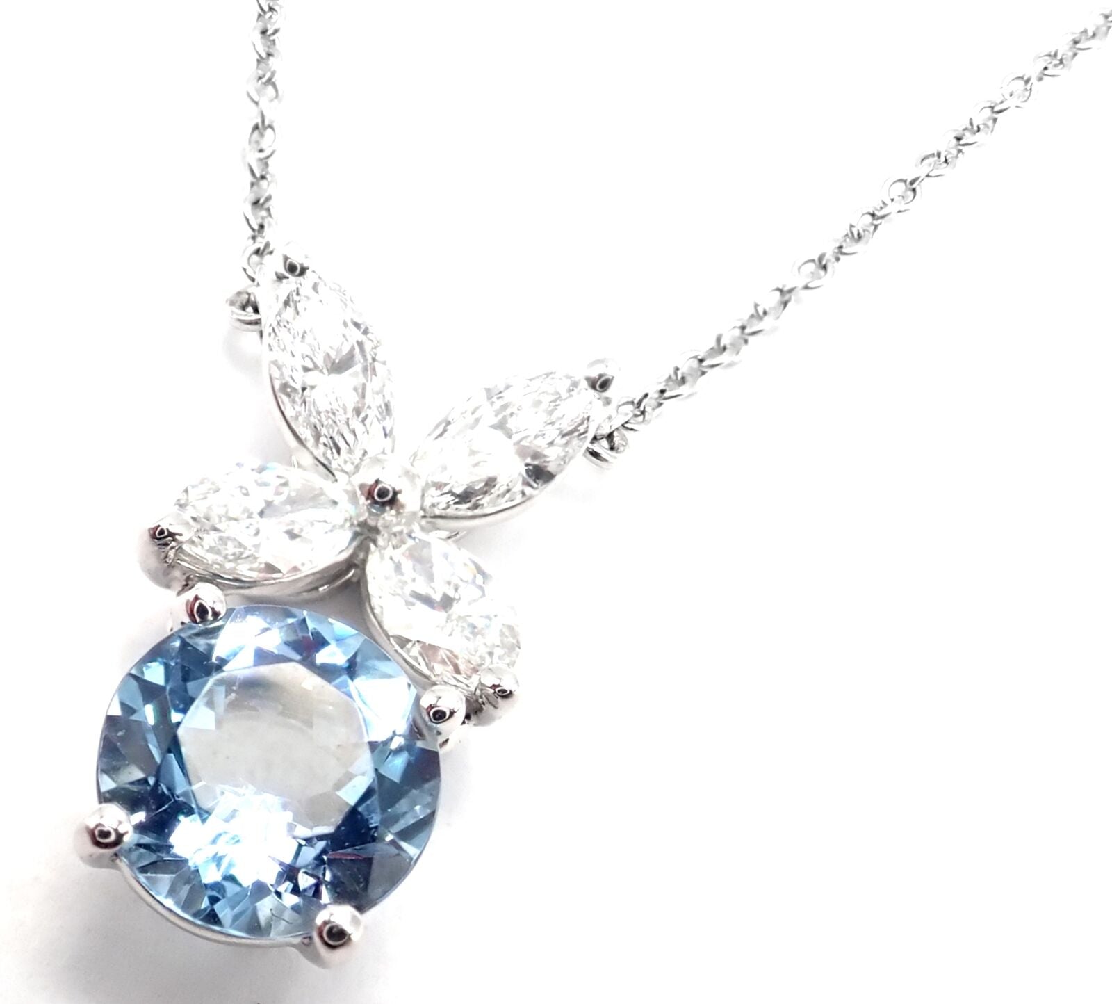 Authentic Tiffany & Co Victoria Platinum Diamond Aquamarine Pendant Necklace for Women - Elegant Jewelry Gift for Anniversary, Birthday & Special Occasions