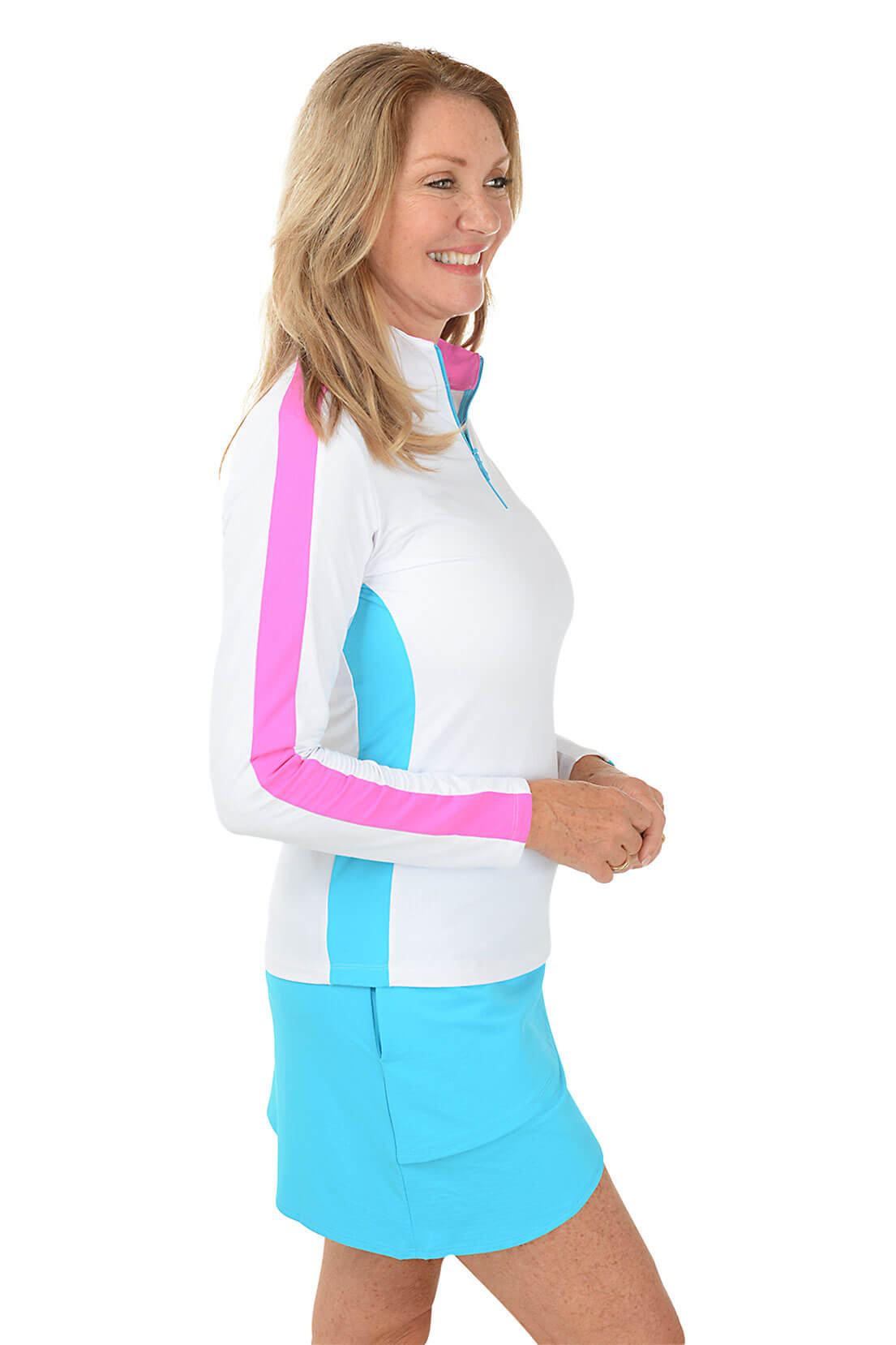 Women's Pink Color Block UPF50+ Sun Protection Shirt - Lightweight & Breathable for Outdoor Activities, Hiking, Beach & Summer Wear
