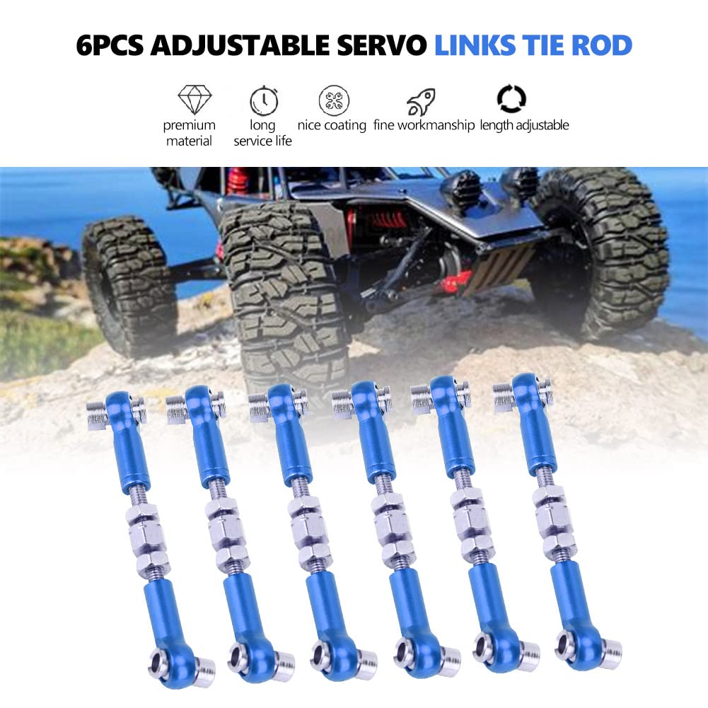 Adjustable RC Servo Links - 6Pcs 47mm Tie Rod Set for 1/10 Touring Car (Navy) - Perfect for RC Hobby & Racing