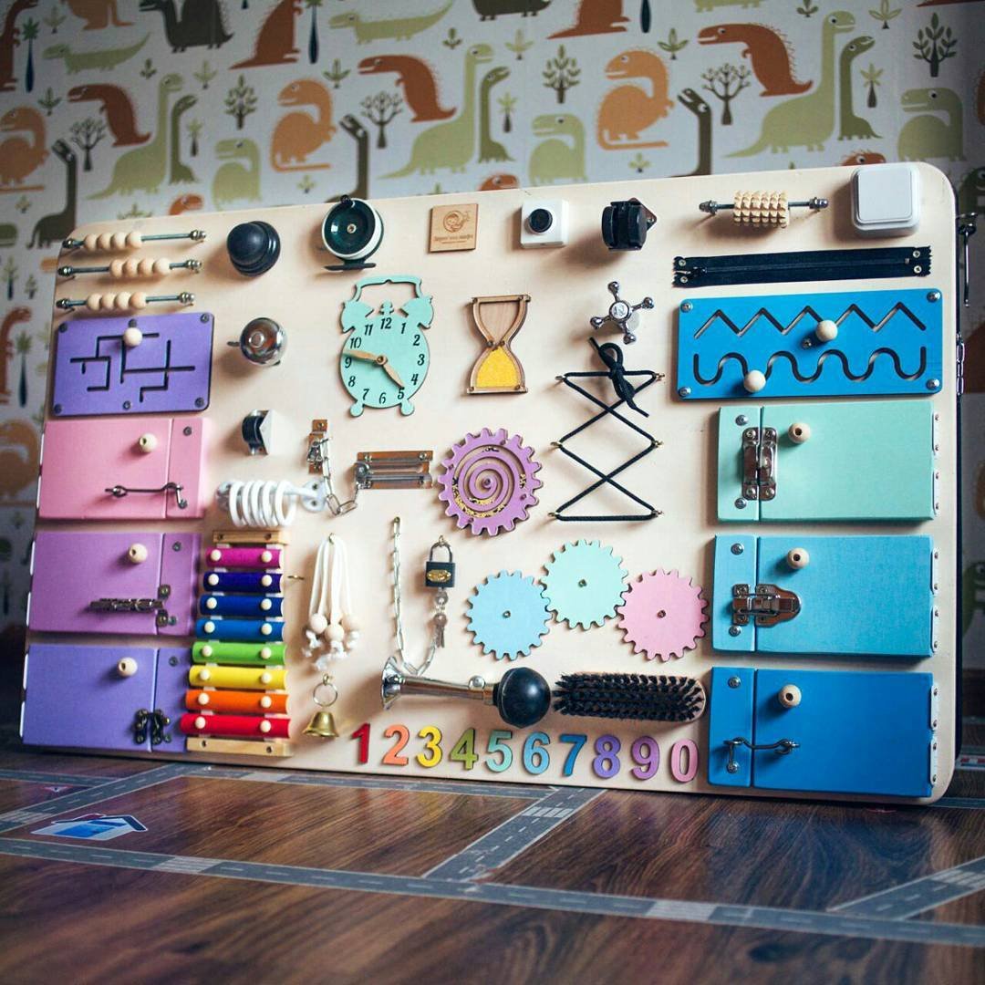 Premium SK-1 European Handmade Wooden Busy Board - Montessori Sensory Activity Toy with Locks, Latches & Clever Puzzles | Toddler Learning & Fine Motor Skills Development | Perfect for Daycare, Preschool & Home Play (Model 12)