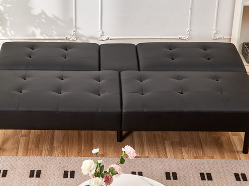 Black Faux Leather Sofa Bed with Cup Holders - Convertible Sleeper Couch for Small Spaces, Living Room & Guest Room Furniture