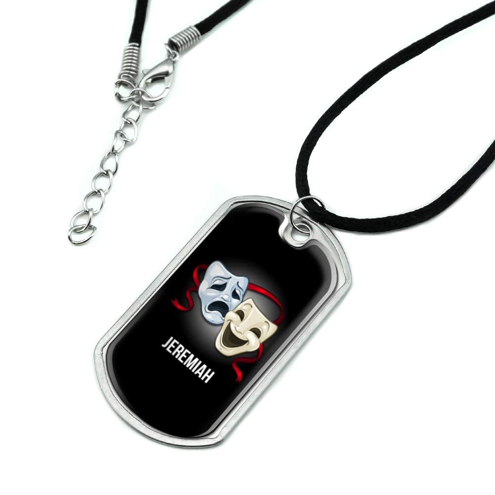 Custom Drama Mask Dog Tag Necklace - Personalized 1 Line Engraving for Theater & Military