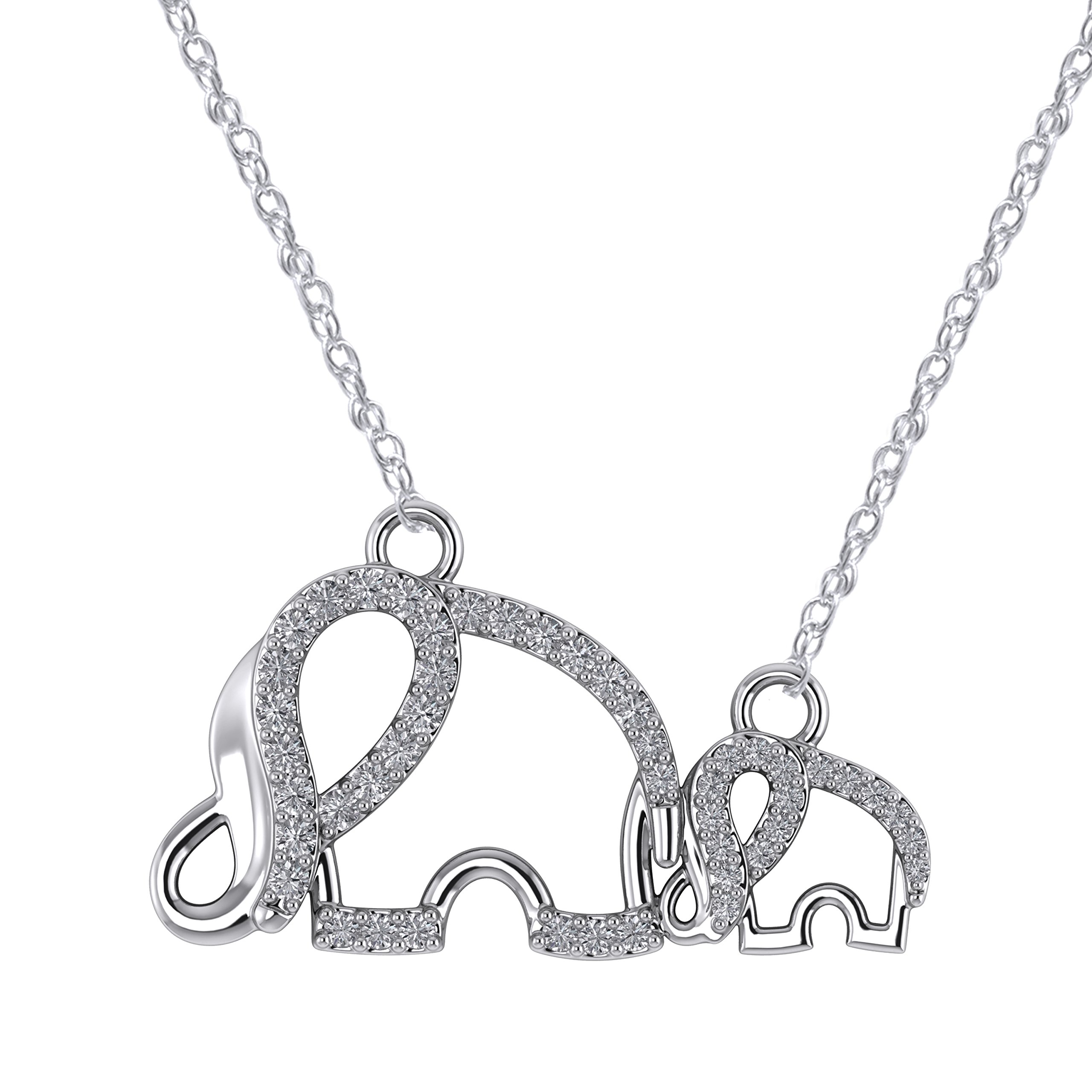 0.22 CTTW Mother and Child Elephant Diamond Pendant Necklace - 14K/10K Gold or 925 Sterling Silver - Round Natural White Diamond Jewelry Gift for Mom & Daughter (H-I, I1-I2) - Perfect for Mother's Day, Birthday & Anniversary Gifts