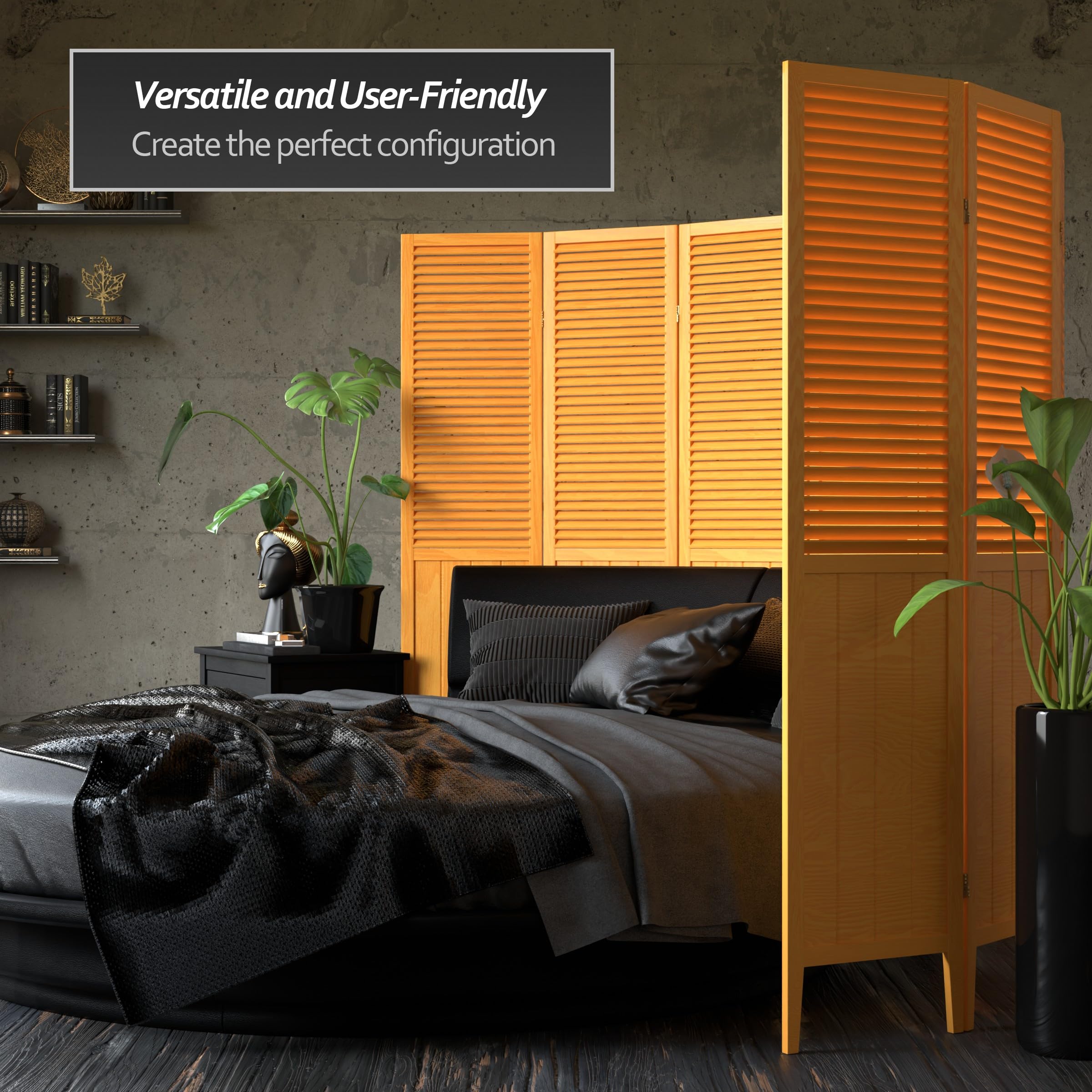 Red Lantern SS-BEAD-Honey-5P Room Divider - 5 Panel Folding Privacy Screen with Honey Finish - Perfect for Home Office, Bedroom Partition, and Asian-Inspired Decor