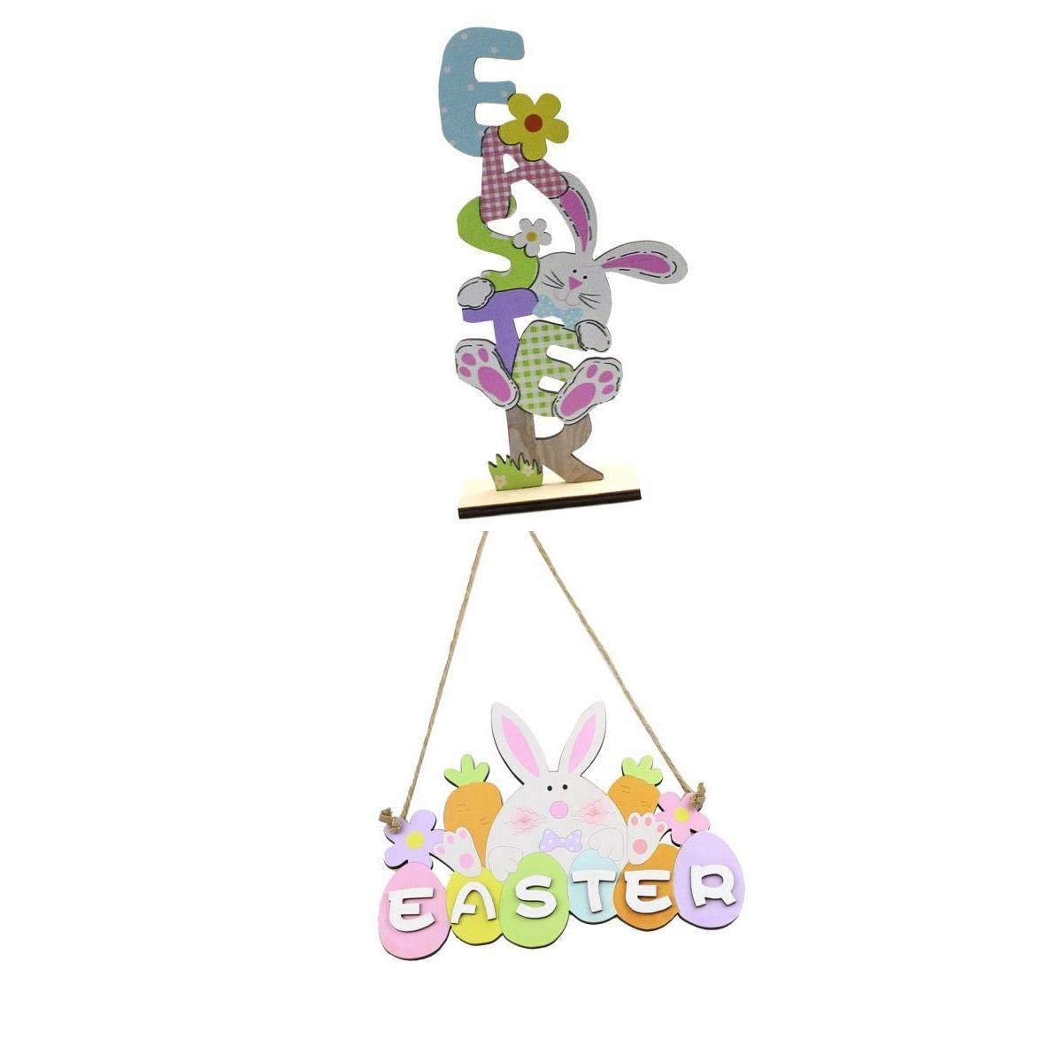 2pcs Easter Wooden Ornaments - Spring Home Decor Figurines for Bookcase, Party & Holiday Decorations | Perfect for Easter Egg Hunts, Spring Celebrations & Festive Home Styling