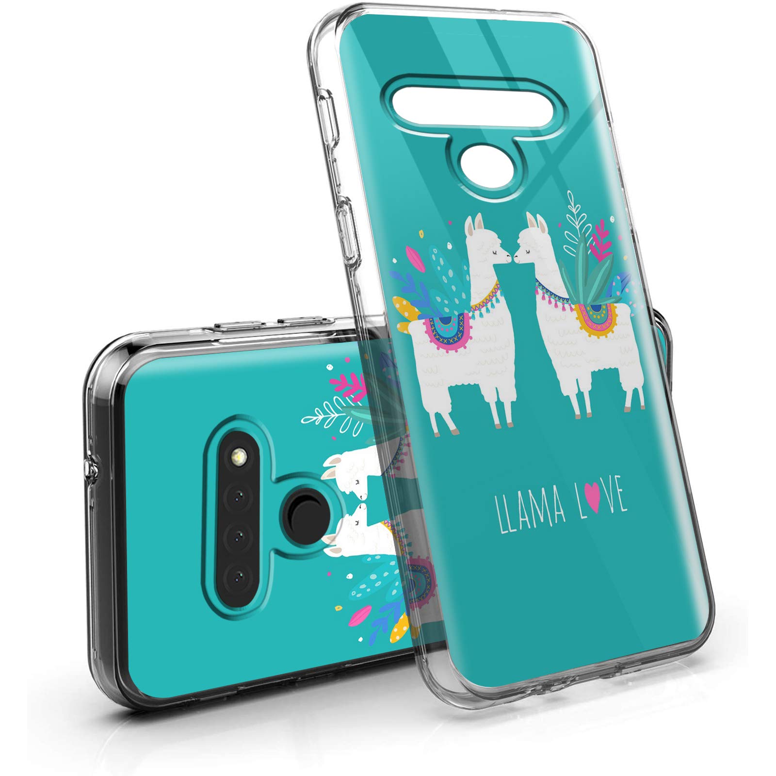 **LG K51 Phone Case - Clear Cute Dual Layer Shockproof Cover with Llama Love Design for Women & Girls | Slim Hybrid Protective Case for LG K51/Q51/Reflect 6.5