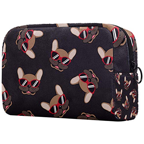 Bulldog Smile Sunglasses Pattern Waterproof Cosmetic Bag - Travel Makeup Organizer & Portable Toiletry Case for Women | Perfect for Travel, Gym, Beach & Daily Use