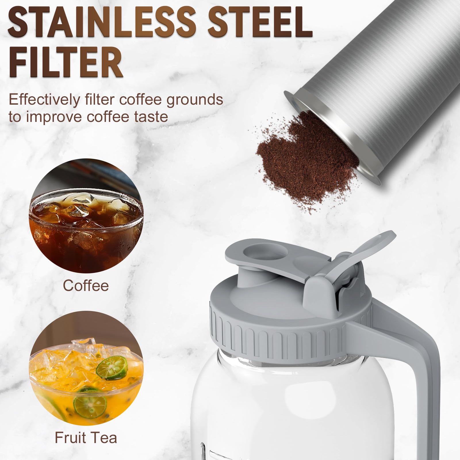 Stainless Steel Cold Brew Coffee Maker 64oz - Leakproof & Easy Clean for Home & Office