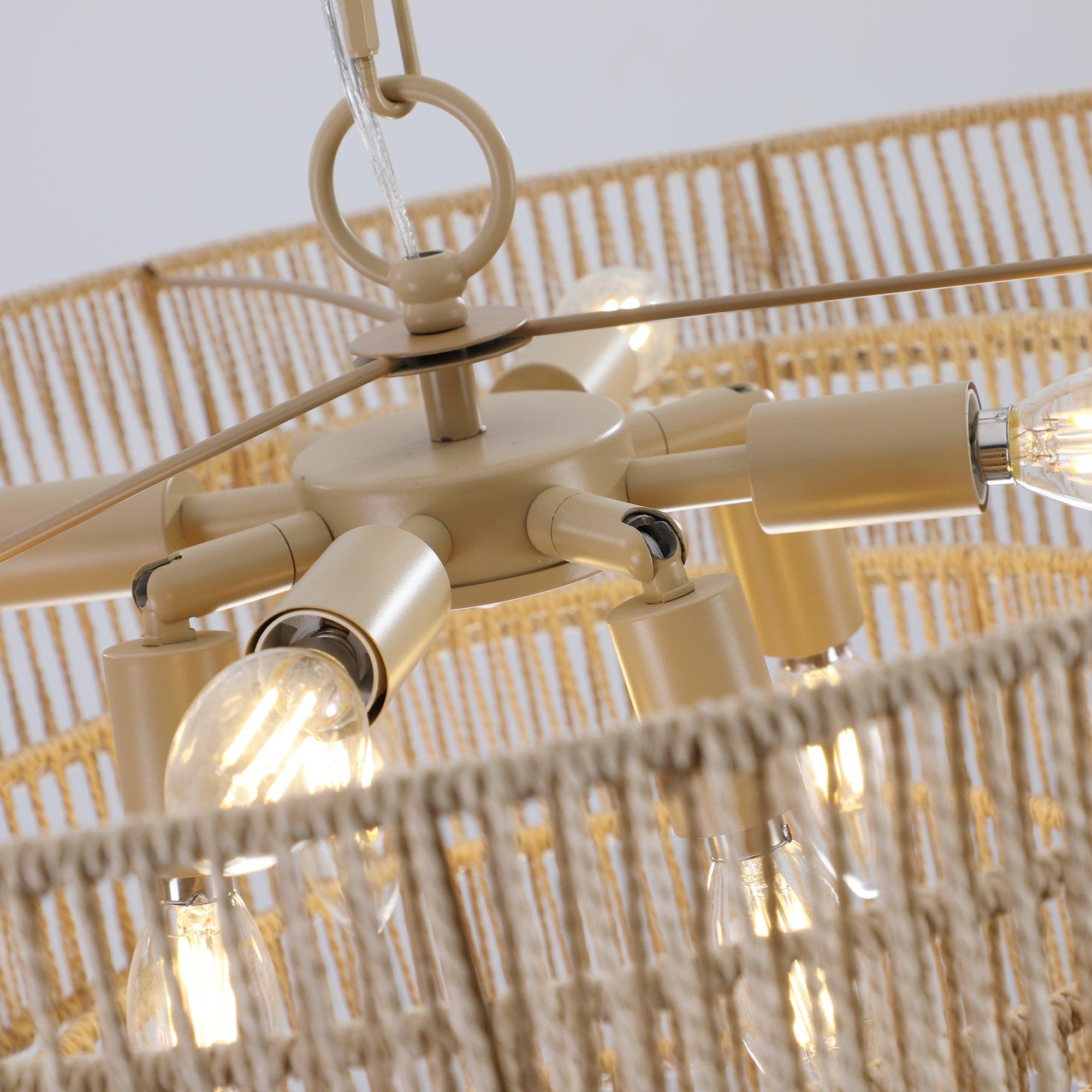 Bohemian Style 23.6 Inch Woven Rattan Pendant Light - 5 Tier Natural Wood Chandelier for Dining Room, Bedroom & Boho Home Decor