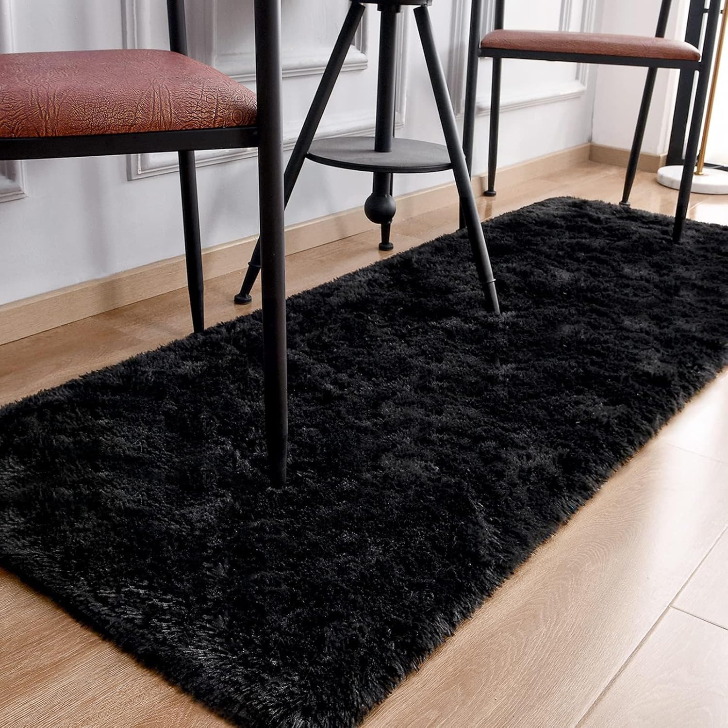 Keeko Soft Fluffy Shag Rug 2x4 Feet - Black Fuzzy Bedroom Runner for Kids Room, Nursery, Living Room & Dorm Decor | Cozy Indoor Area Carpet for Boys, Girls & Baby Rooms - Perfect for Bedside, Entryway & Play Areas