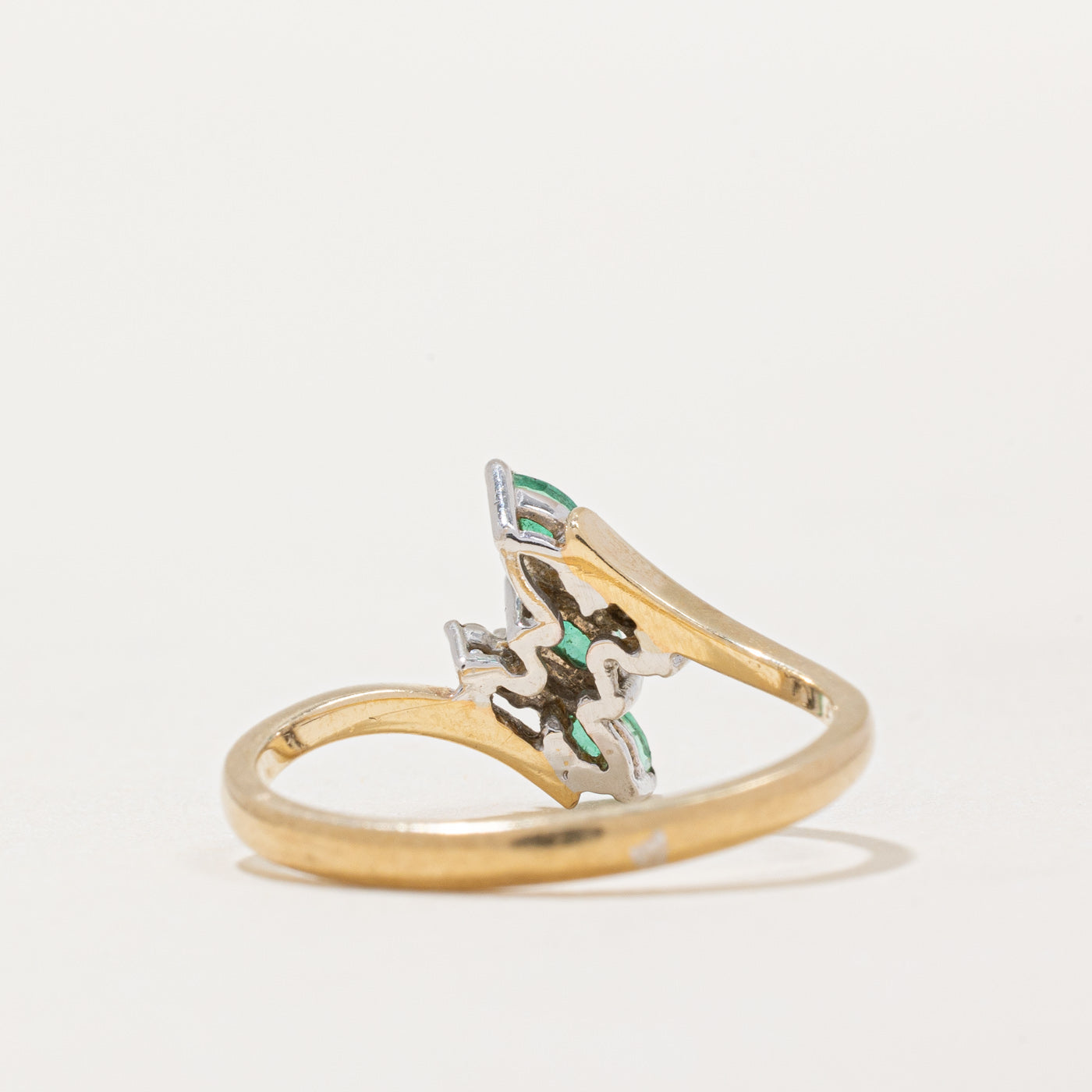 Emerald and Diamond Bypass Ring - 0.10ctw Emerald & 0.02ctw Diamond - Size 6.5 - Elegant Wedding Band, Anniversary Gift for Her, Perfect for Engagements and Special Occasions