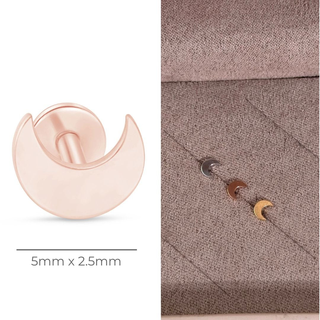 14K Rose Gold Crescent Moon Flat Back Stud Earrings for Women - Minimalist Dainty Jewelry for Everyday Wear, Gifts, and Special Occasions