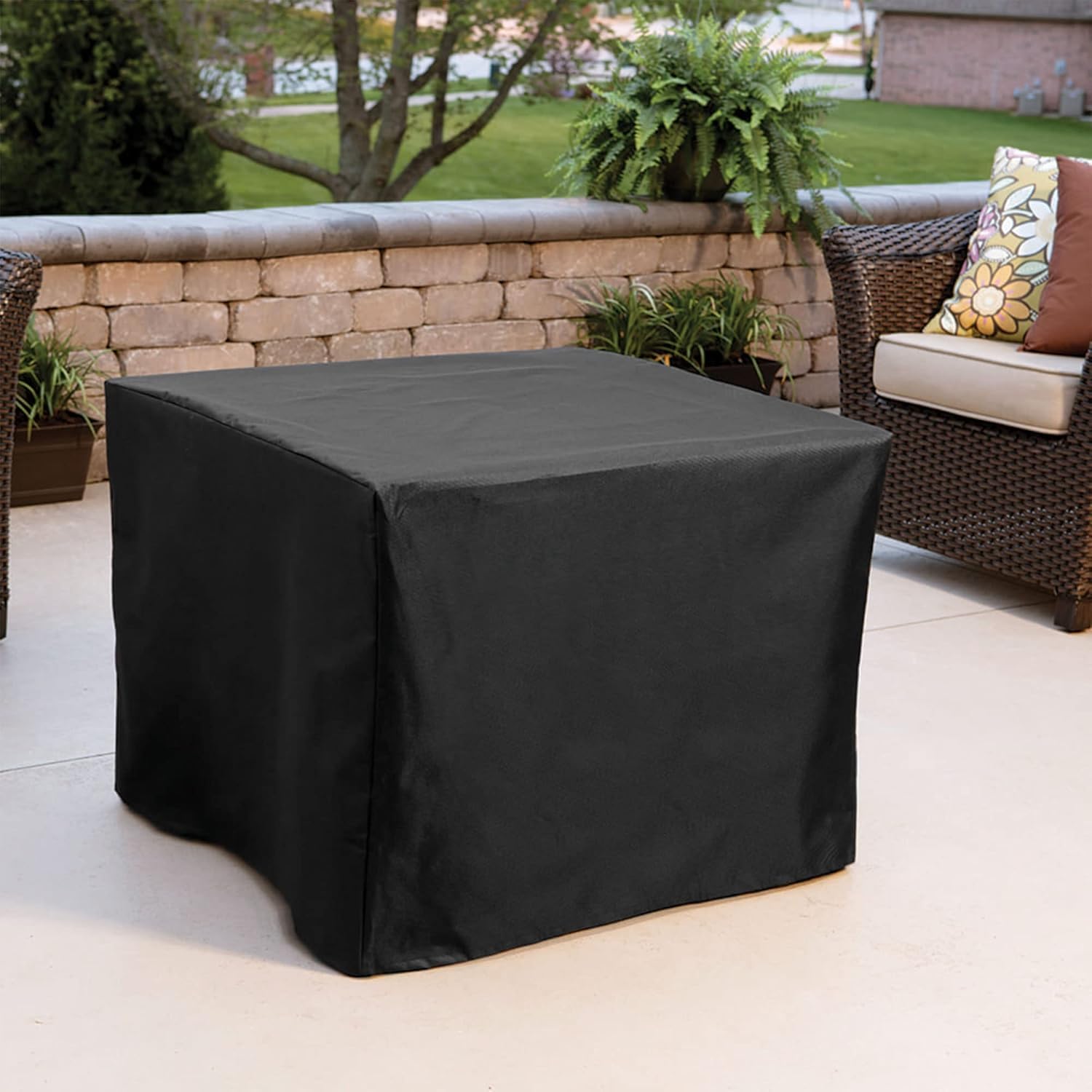 30,000 BTU Propane Fire Pit Table with Black Fire Glass - Outdoor Patio Heater for Backyard, Deck, and Garden Gatherings