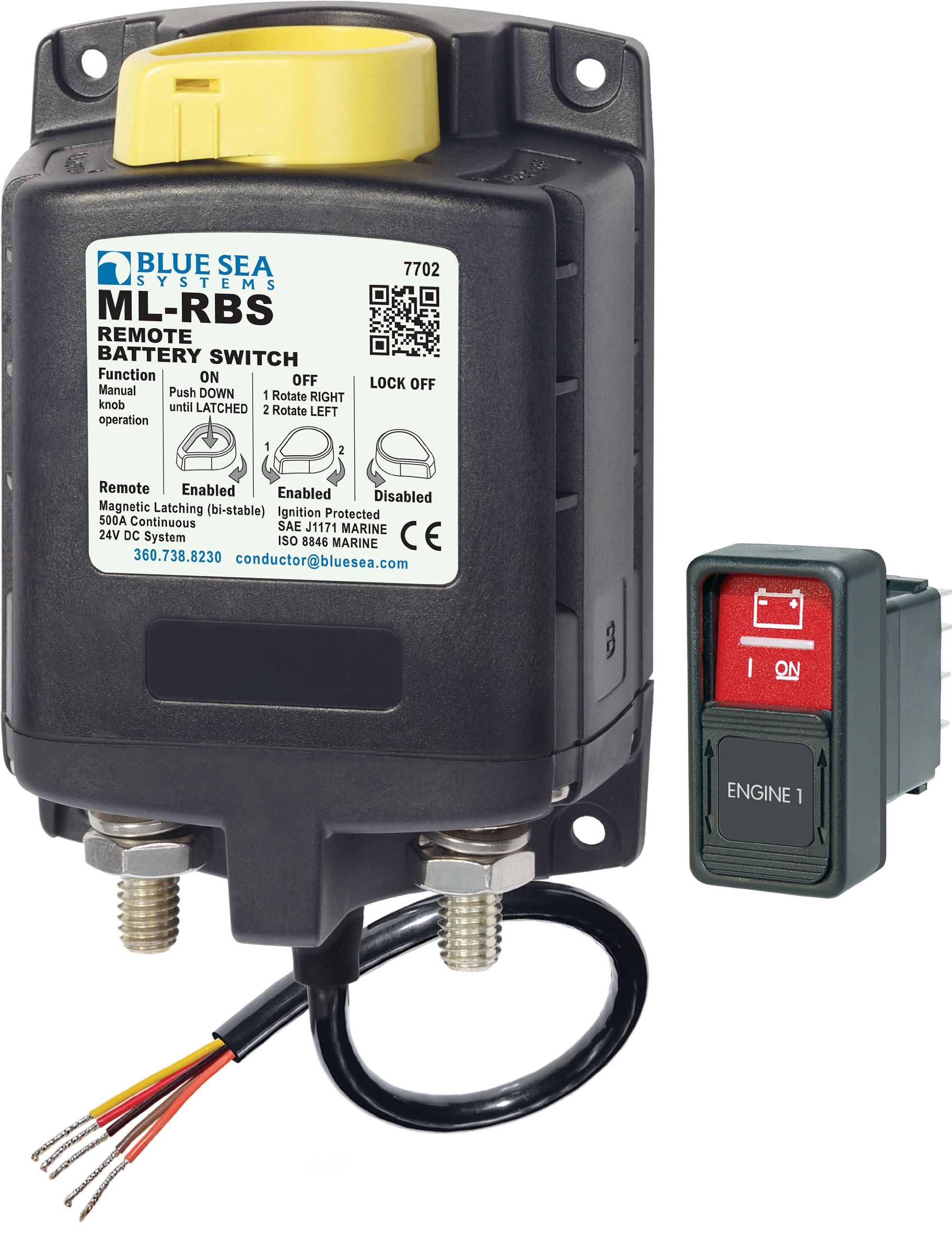 Blue Sea Systems 7702 ML-RBS 24V DC 500A Remote Battery Switch with Manual Control - Heavy Duty Marine Battery Disconnect for Boats, RVs, and Off-Grid Power Systems (Beige)