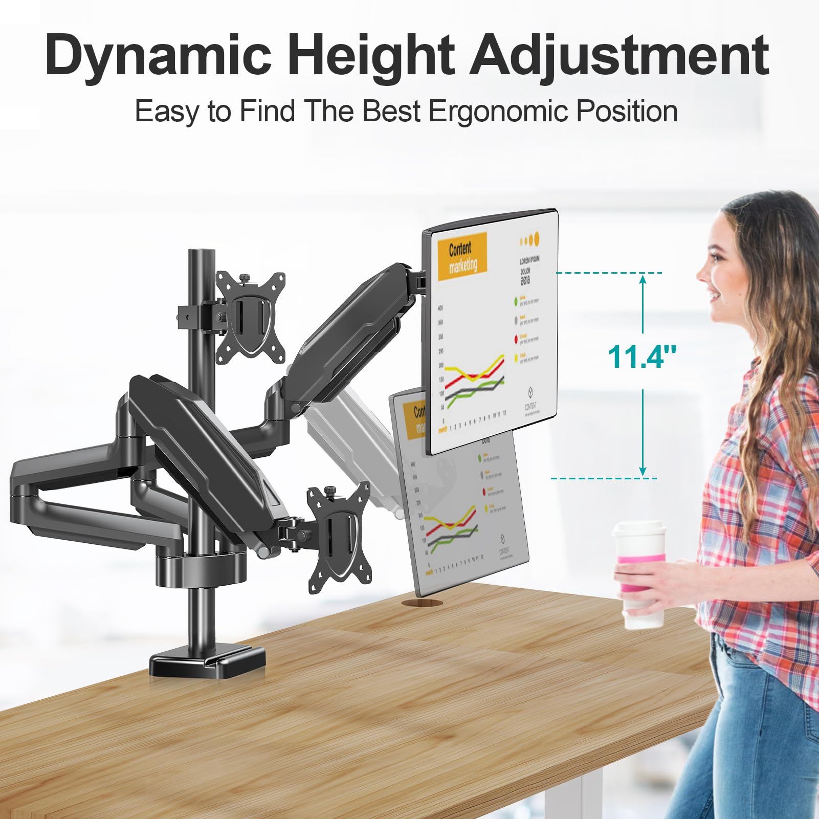 MOUNT PRO Triple Monitor Stand for 3 Screens up to 32 Inch - Heavy Duty Gas Spring Monitor Arm with Full Motion Adjustability (17.6lbs Capacity Each, VESA Compatible, Black) - Perfect for Home Office, Gaming Setup & Multi-Tasking Workspaces