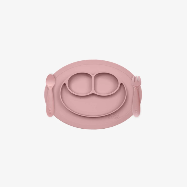 ezpz Mini Feeding Set - Blush | Non-Slip Silicone Toddler Plate & Bowl | Perfect for Baby-Led Weaning, Travel & Mess-Free Meals