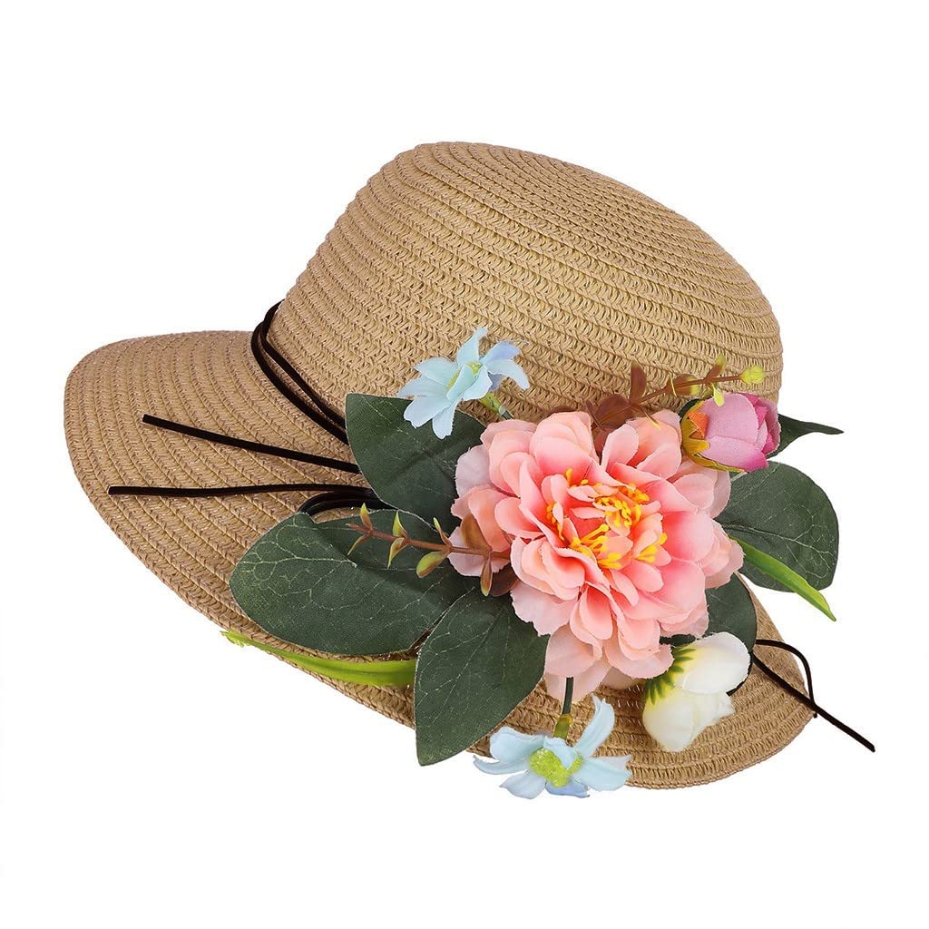 Straw Sun Hat for Girls & Boys - Breathable Summer Hat for Kids, Toddlers, Baby - Floral Design Wide Brim Sun Protection - Perfect for Beach, Pool, Park & Outdoor Activities