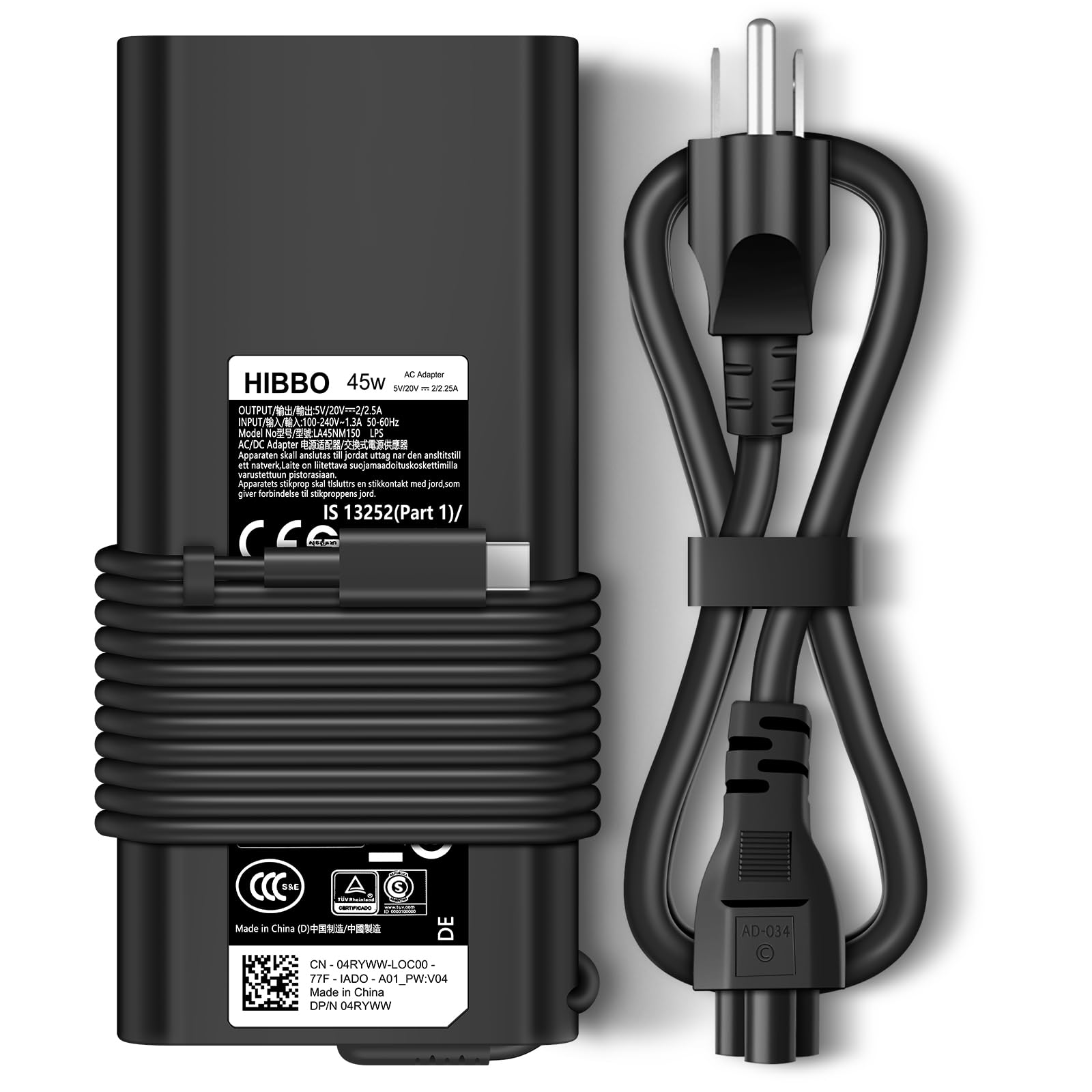 45W USB-C Fast Charger for Dell Laptops - Type C Power Adapter with Cable | Perfect for Home, Office & Travel Charging