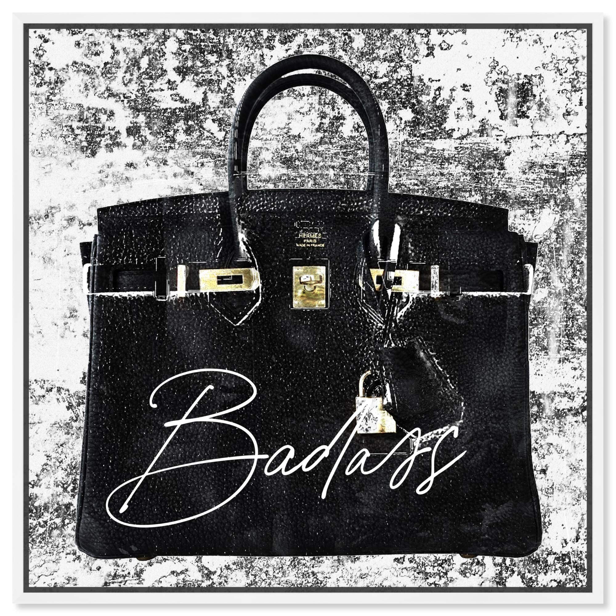 Super Birkin Women Handbags Wall Art - 16x16 Inch Framed Canvas Prints by Oliver Gal Artist Co. - Fashion & Glam Home Décor in Black & White - Perfect for Living Room, Bedroom & Office Decor