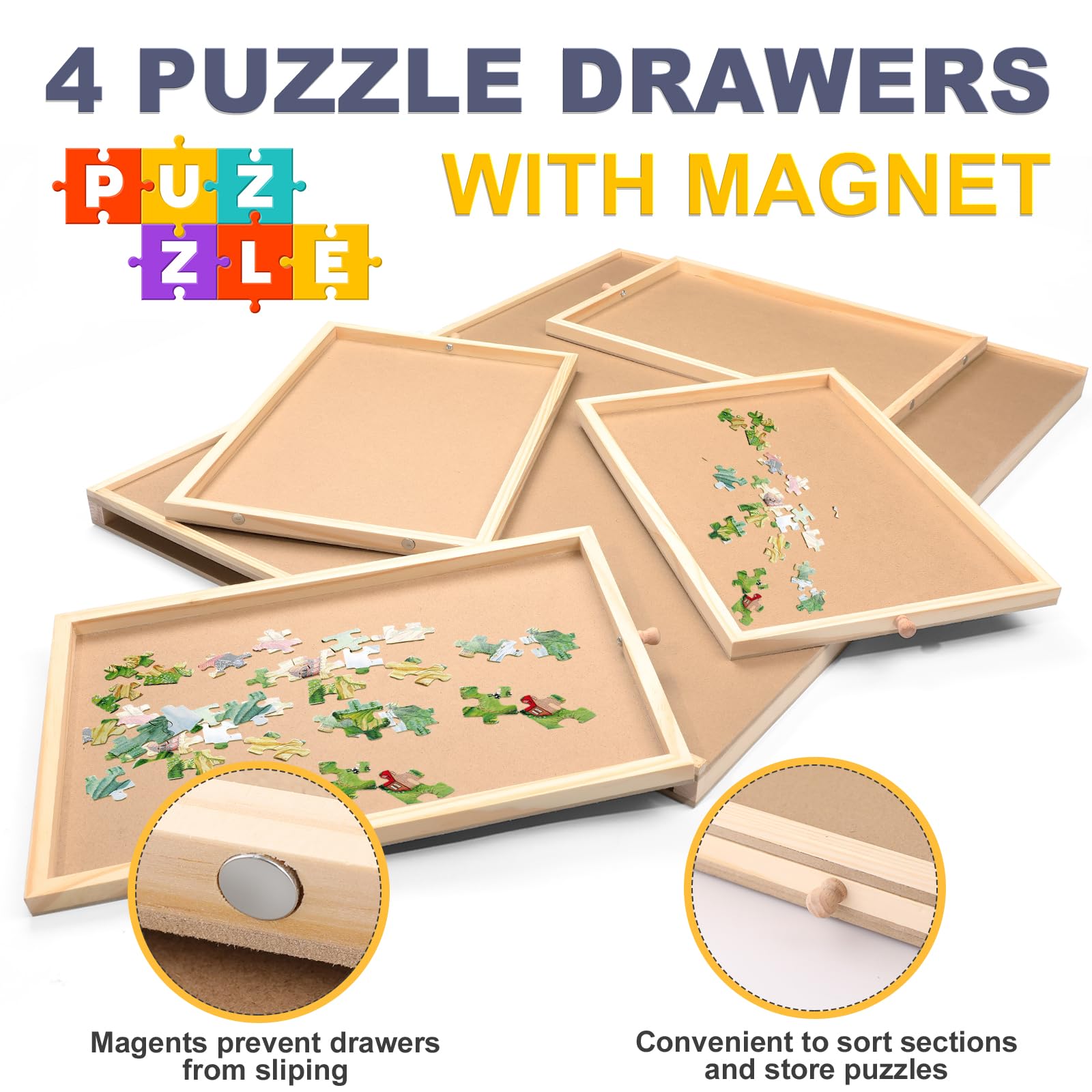 NEOACT 1000 Piece Rotating Puzzle Board - 30.4”x22.4” Wooden Jigsaw Puzzle Table with 4 Drawers, Cover & Handle - Portable Lazy Susan Puzzle Board for Adults & Kids - Perfect for Family Game Nights, Travel & Home Entertainment