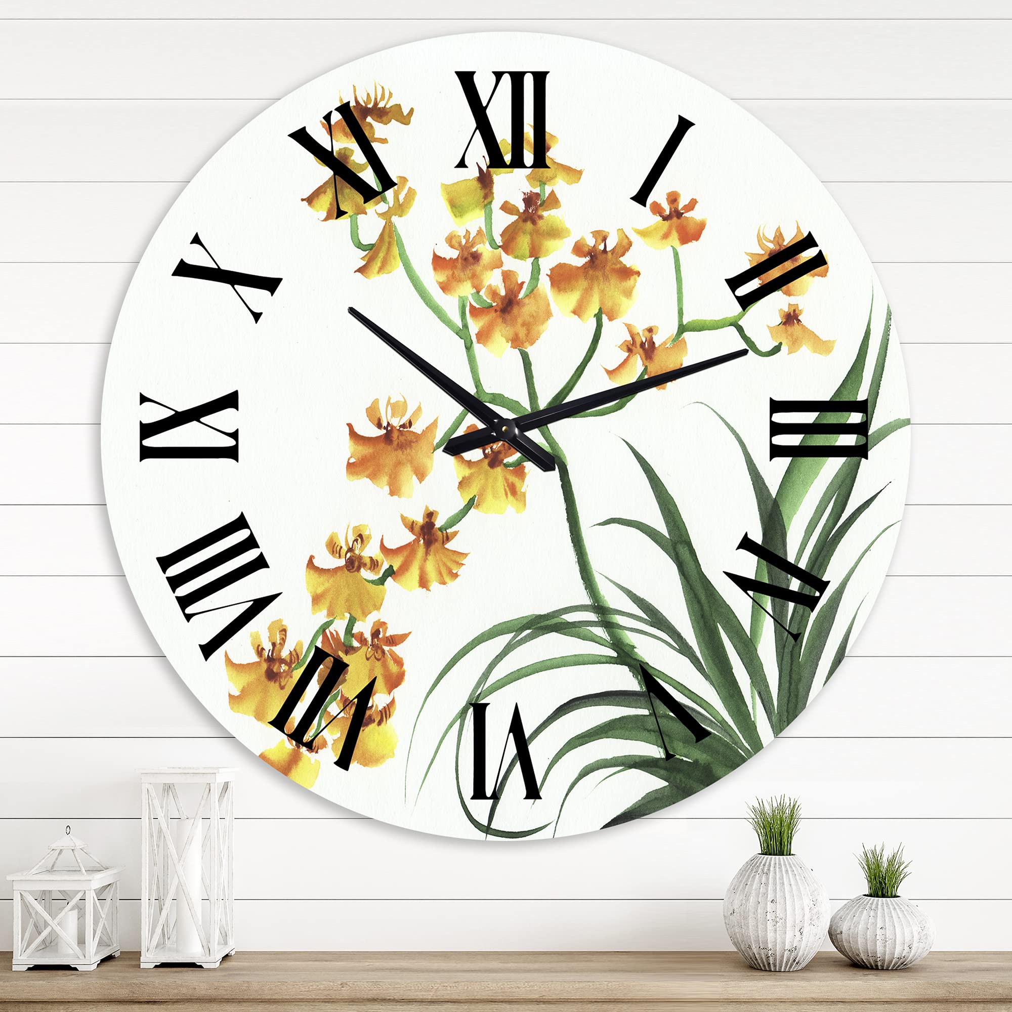 Vintage Orchid Wall Clock - Large Floral Botanical Wall Clock for Home Decor, Living Room, Bedroom & Office | Silent Non-Ticking Mechanism