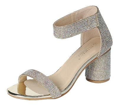 Sparkly Rhinestone Ankle Strap Platform Heels for Women - Chunky High Heel Party Sandals Pumps | Perfect for Weddings, Night Out & Special Occasions