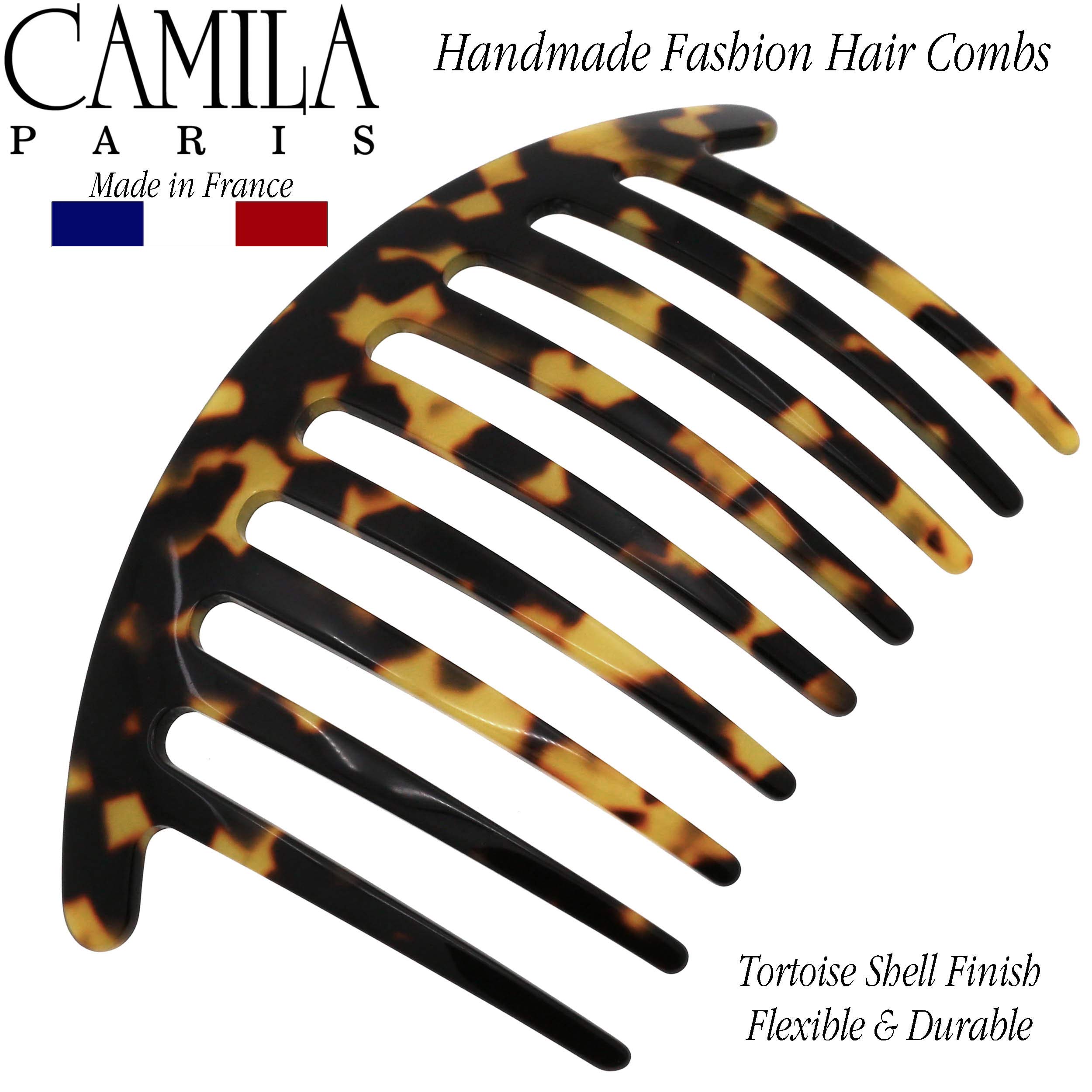 Camila Paris CP3159 French Handmade Side Comb - Rounded Hair Clip for Women | Strong Hold Hair Accessories for Bun, Chignon & Updo Styles | Made in France | Perfect for Weddings, Prom & Formal Events