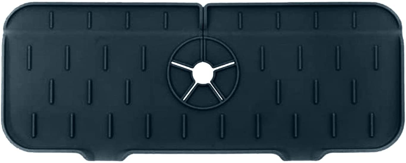 Wumigai Silicone Kitchen Sink Splash Guards - 14.57x5.51x0.20 Inches Faucet Pads & Drain Protectors - Non-Slip Drip Deflectors for Sink (Set of 4, Black) - Perfect for Preventing Water Splashes & Protecting Countertops in Home Kitchen & Bathroom