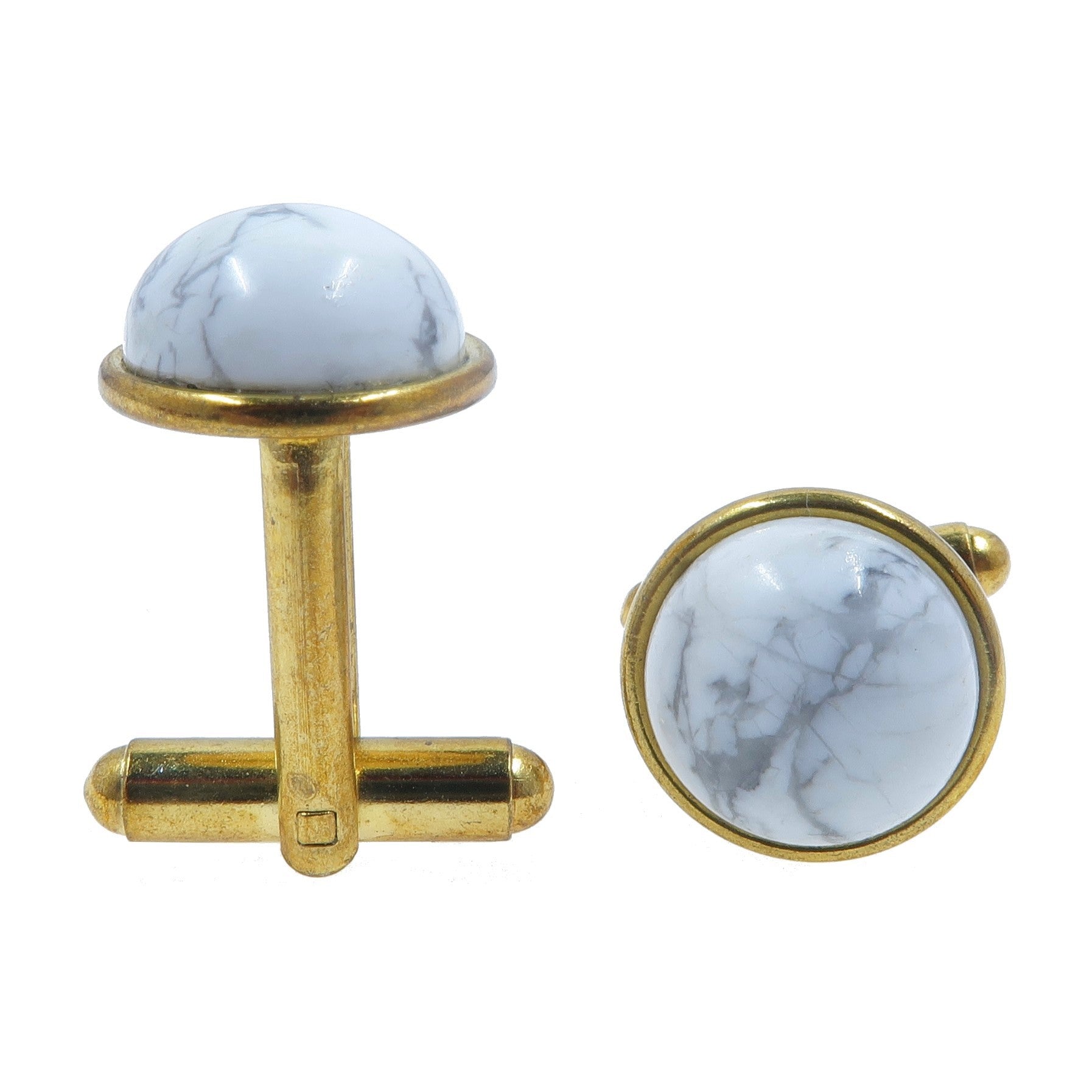 Stylish Howlite Stone Cufflinks - Elegant White Gemstone with Gold Plating for Men's Formal Wear - Perfect for Weddings, Business Meetings & Special Occasions