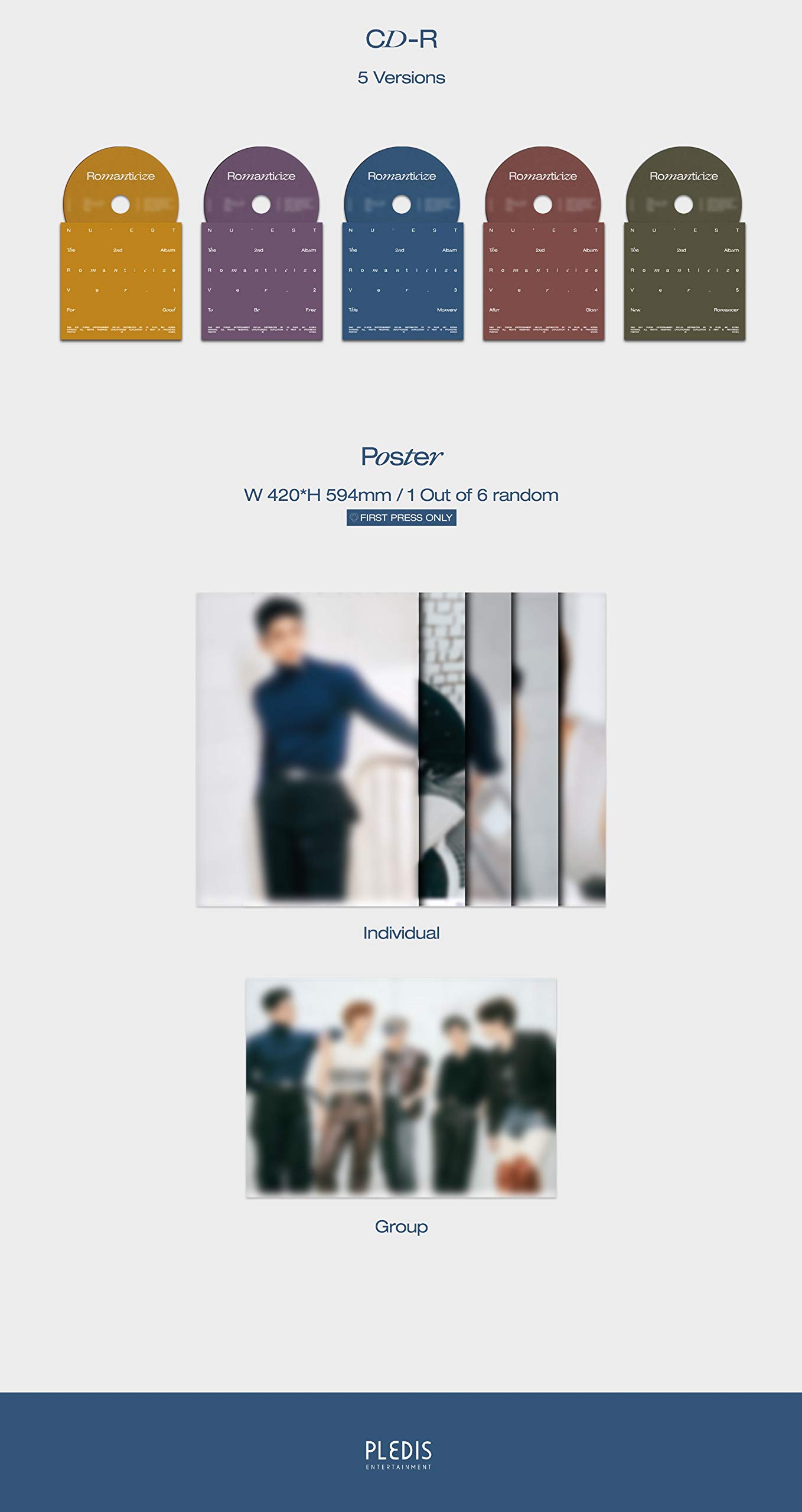 NU'EST Romanticize Album [5CD + 5 Photobook + Folded Poster Set] - K-Pop Collectors Edition with Exclusive Photocards & Decorative Stickers | Perfect for K-Pop Fans, Gift Giving & Music Collections (Free Tracking Included)