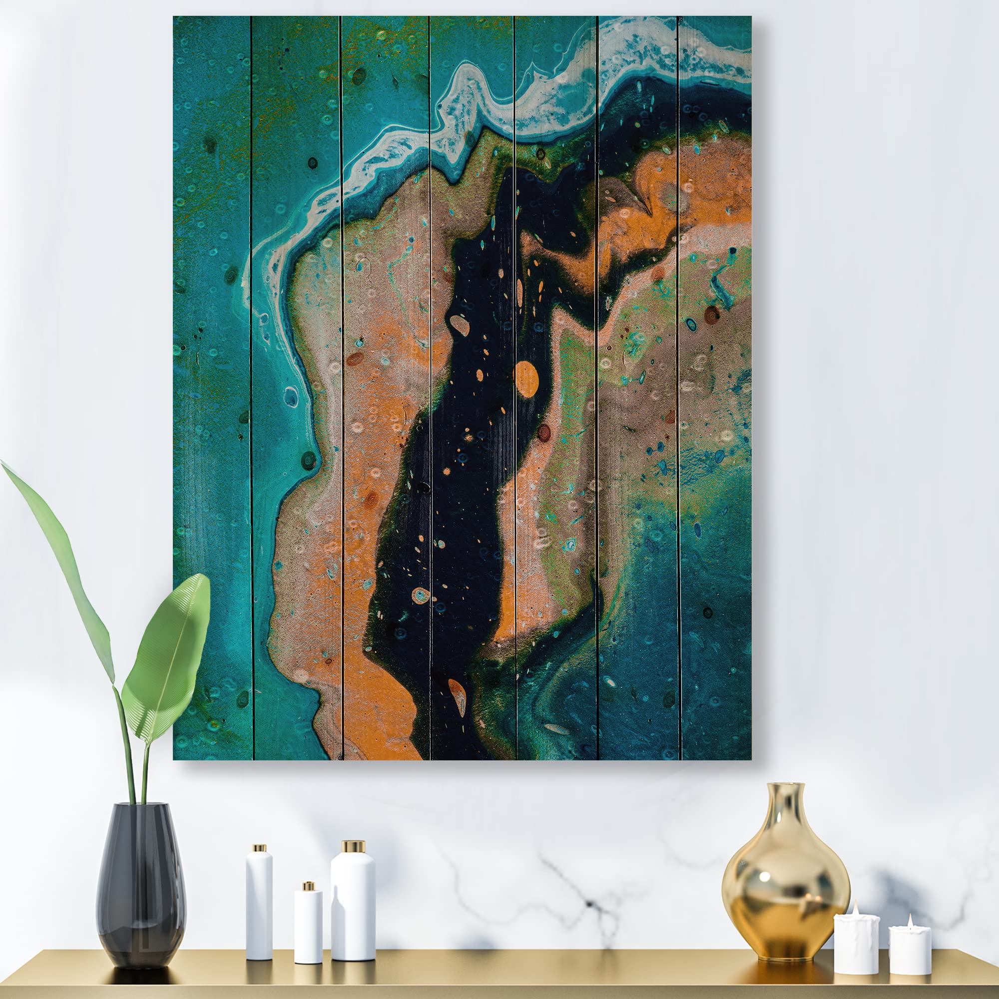Abstract Orange and Black Wood Wall Art - Modern & Contemporary Wood Wall Decor, Large Pine Wood Panel Print - Perfect for Living Room, Bedroom, or Office Decor